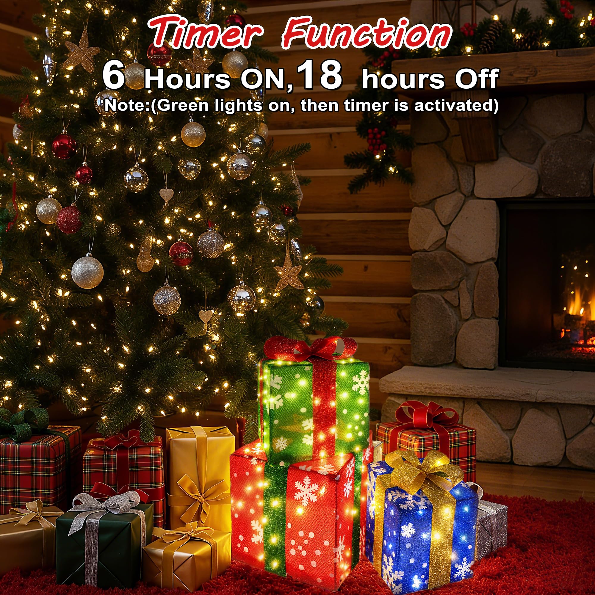 iBaycon Scatole Regalo Illuminate con Luci Di Natale,60 Led Bianco Caldo