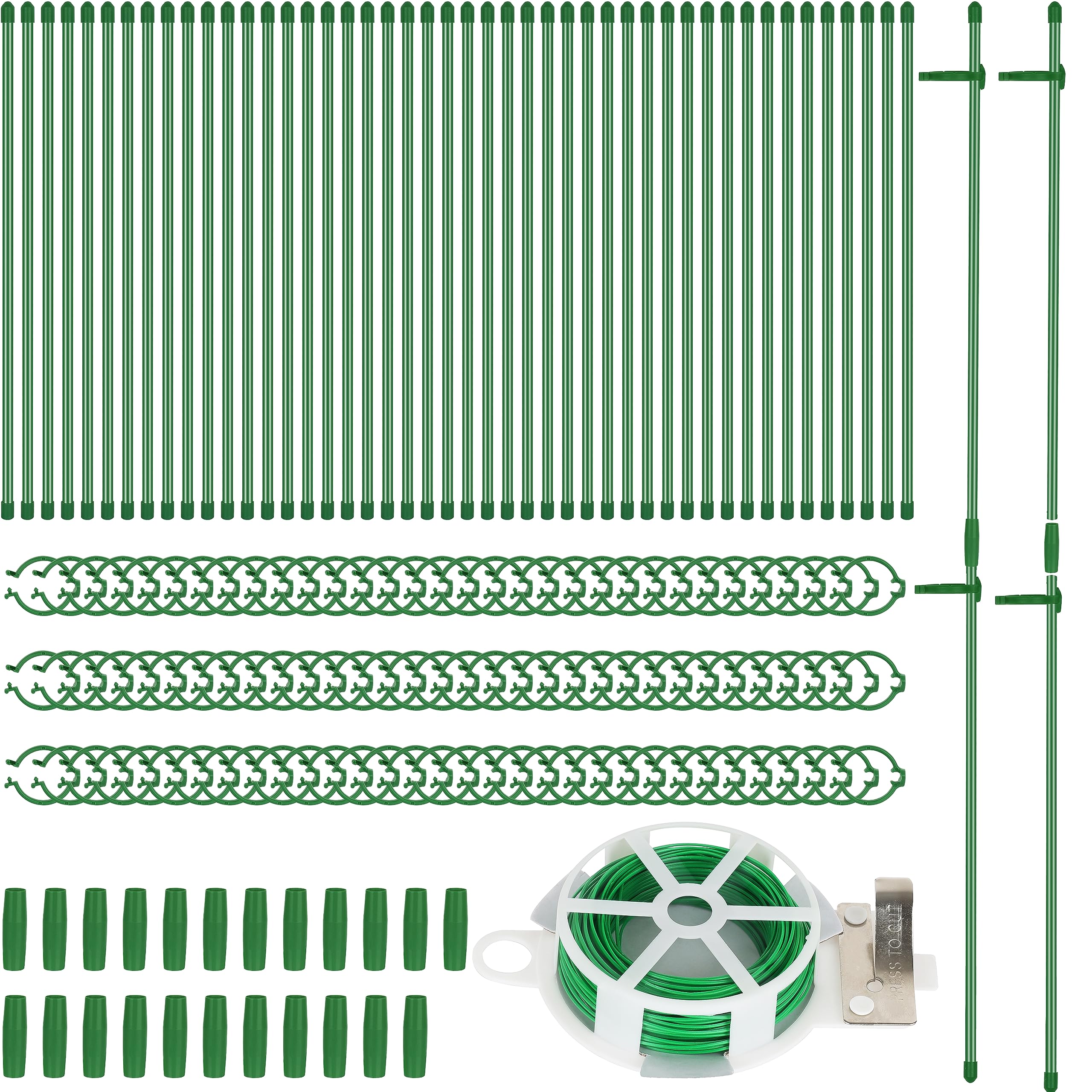 50 Pieces Plant Stakes,Plant Stakes for Indoor Plants,Plant Holder,with 100 Plant Clips 25 Connect Pipe and 65 Feet Plant Tie, Orchid Rose Peppers Tomato Amaryllis