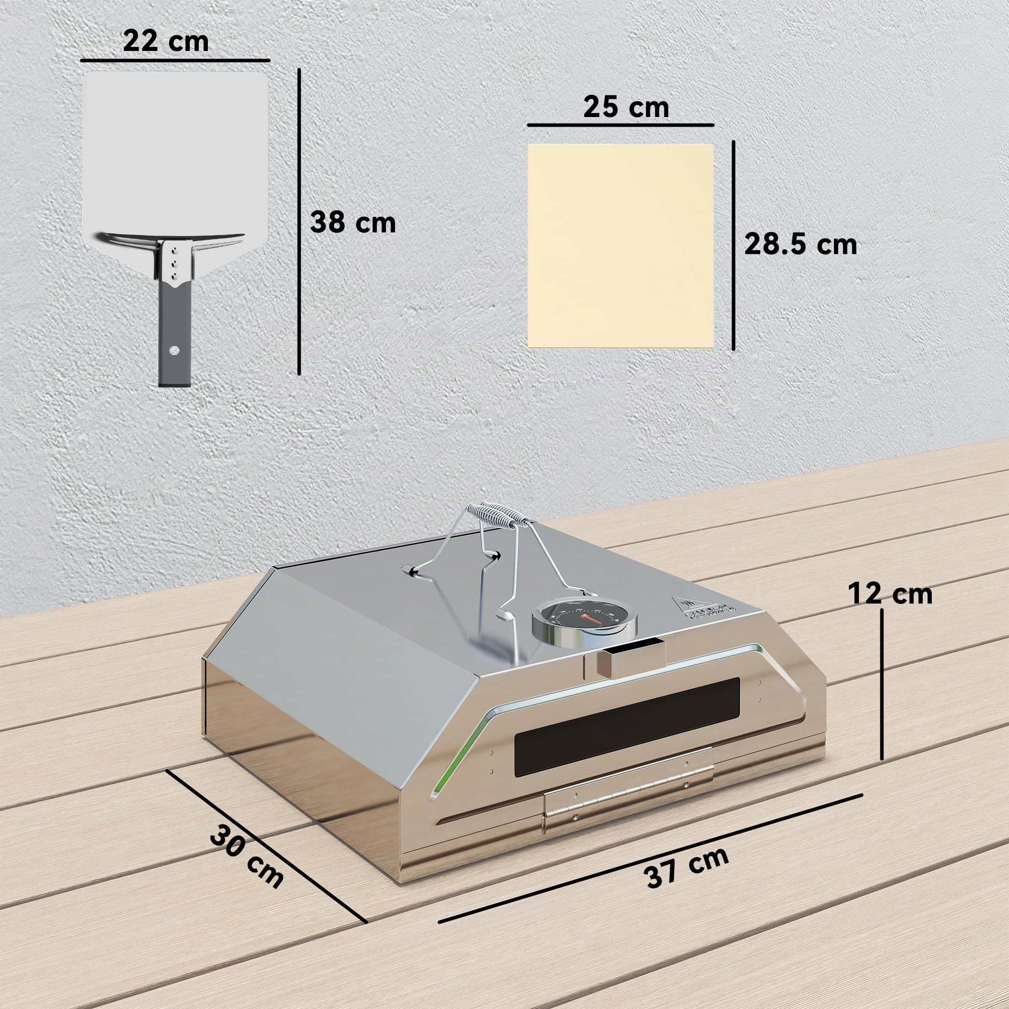Outsunny Four à pizza portable 20,3 cm acier inoxydable thermomètre intégré fenêtre visualisation barbecue gaz charbon bois poignées transport