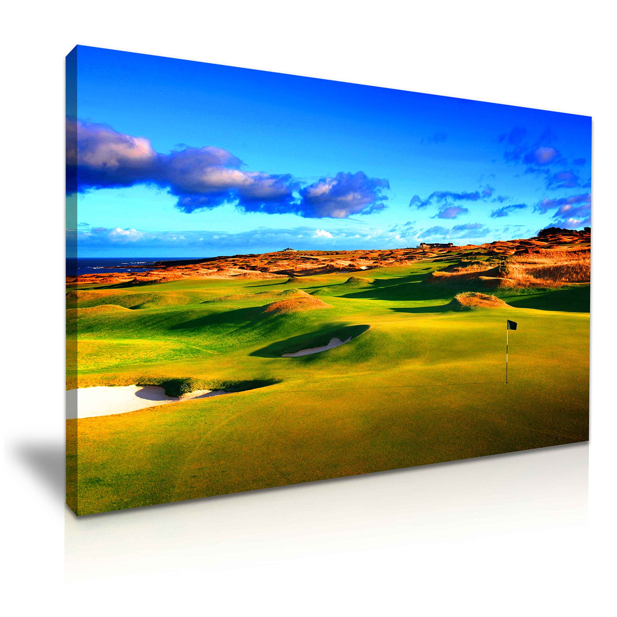 Yes Art Blue And Green Beautiful St. Andrews The Castle Course Canvas Wall Art Picture Print 76X50cm