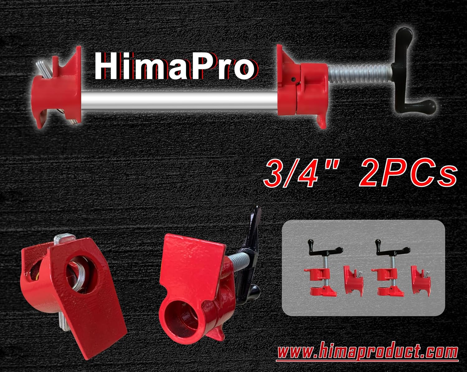 HimaPro 2-Pack 3/4 Inch H-Style Professional Pipe Clamp Set - Designed For Woodworking, Carpentry, Home Improvement, and DIY Jobs