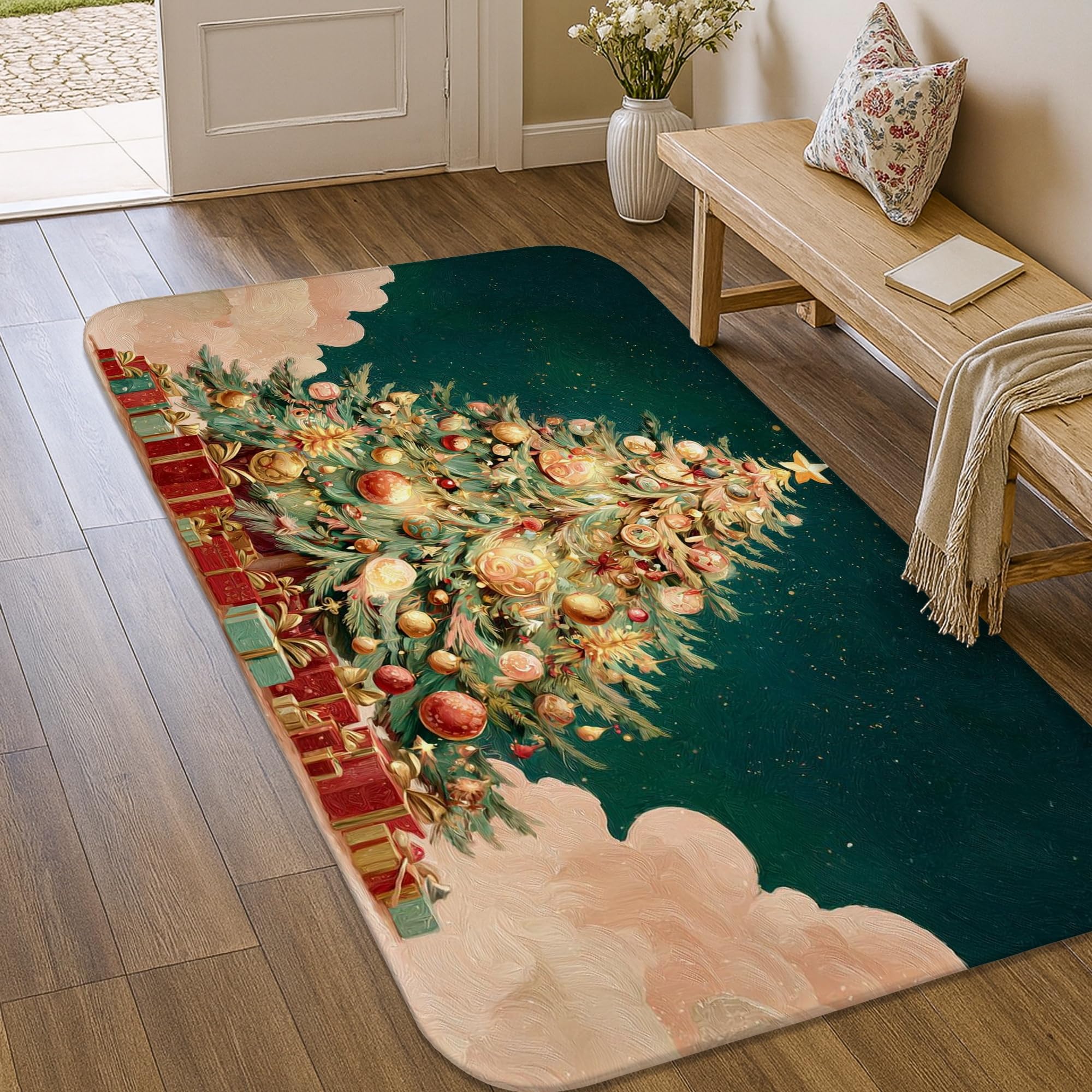 Tapis de sapin de Noël anti-glisse pour protéger l'entrée et la buanderie