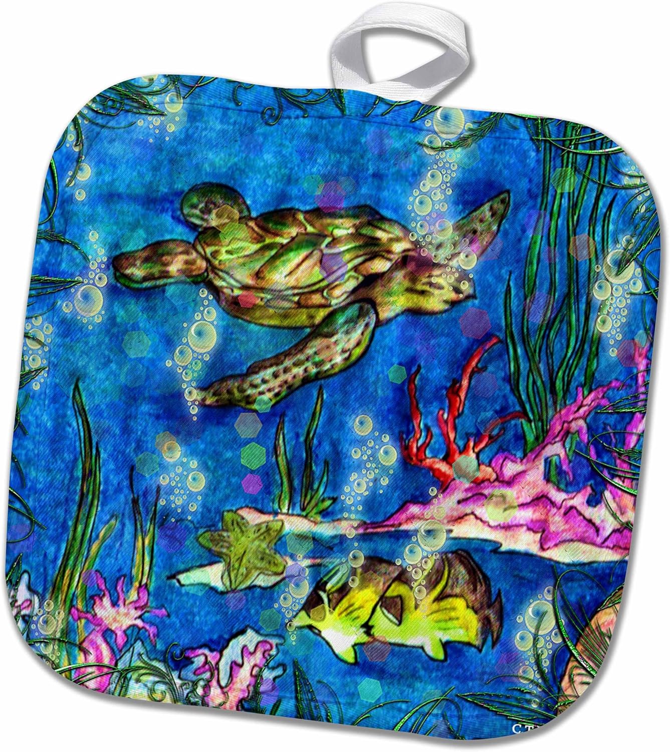 3D Rose Sea Turtle Dreams Pot Holder, 8 x 8
