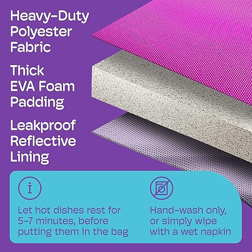 Miniatura 6 de HANDLE IT Porta cazuela para alimentos calientes o fríos Transportador de alimentos expandible y aislado con asas antitambaleo y bolsillos externos