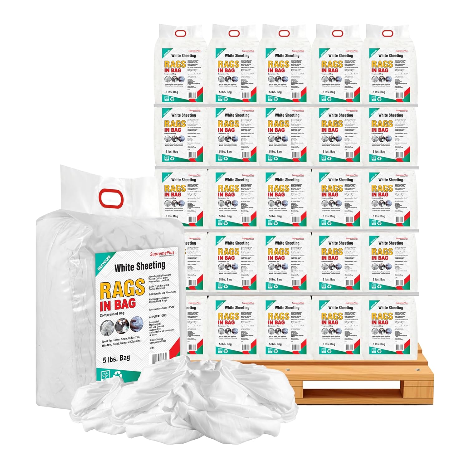 Recycled White Sheeting Cleaning Rags 600 lbs Pallet 120x5 lbs Bags Lint Free White Cotton Cloths for Manufacturing