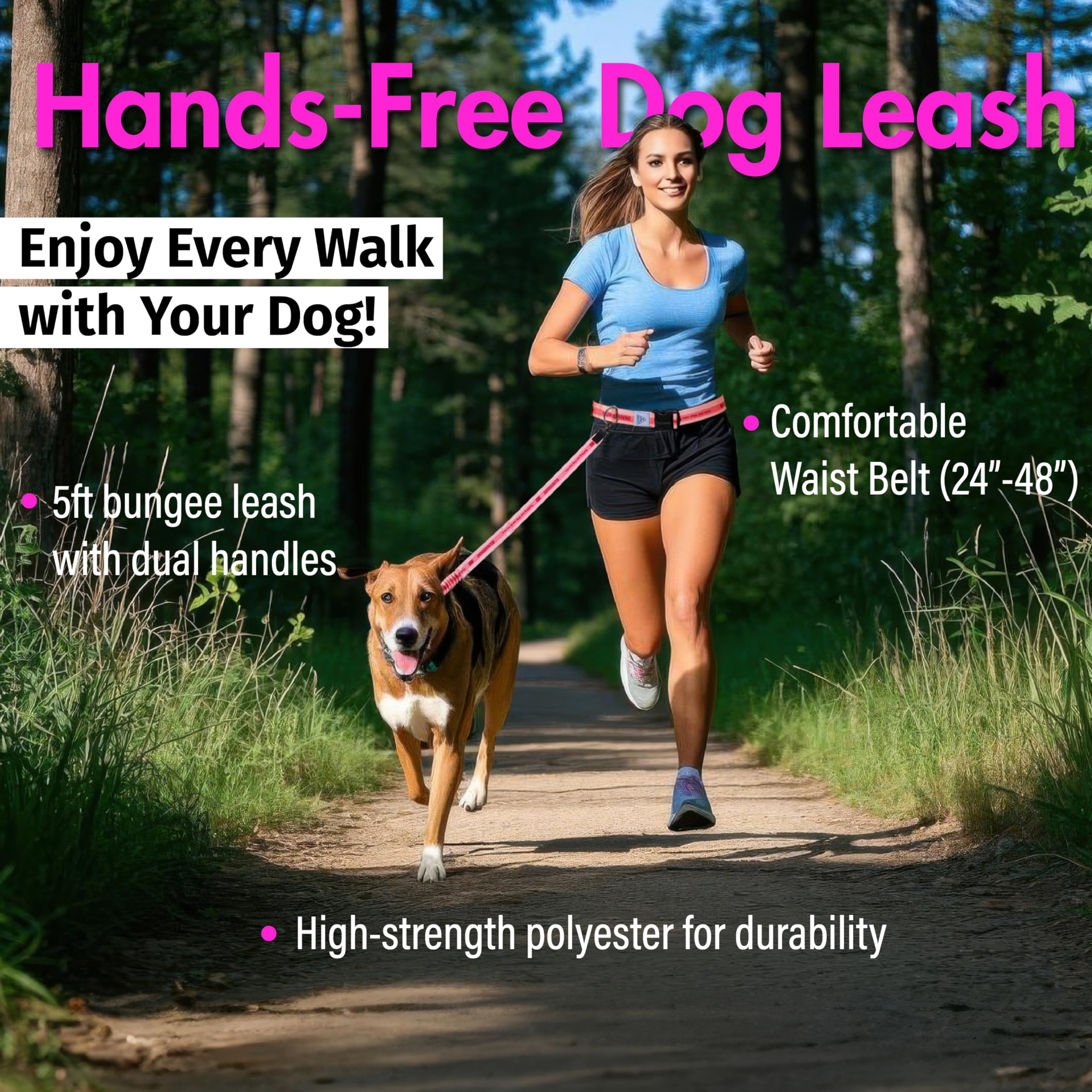 JC HOUSE Hands Free Dog Leash with Waist Belt Lifetime Replacement, Dual Handle Bungee Leash for Running Jogging - Image 2