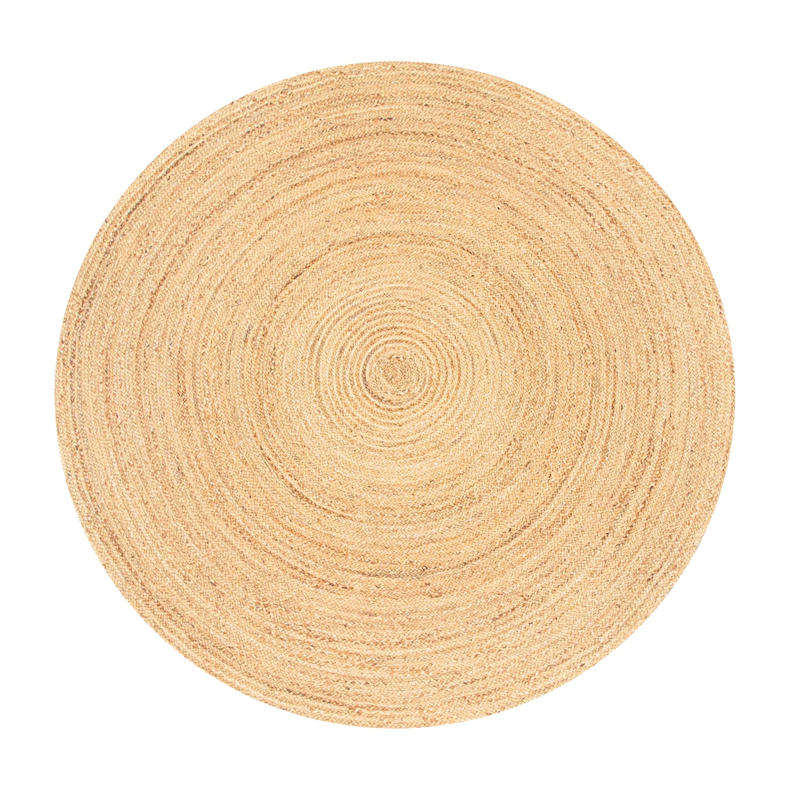 Ramanta Home Hand Woven Jute Braided Rug 4' Round - Natural, Farmhouse Accent Circle Reversible Rugs for Kitchen, Nursery, Kids Room, Boho Floor Carpet for Living Room, Patio - 4 Feet Round