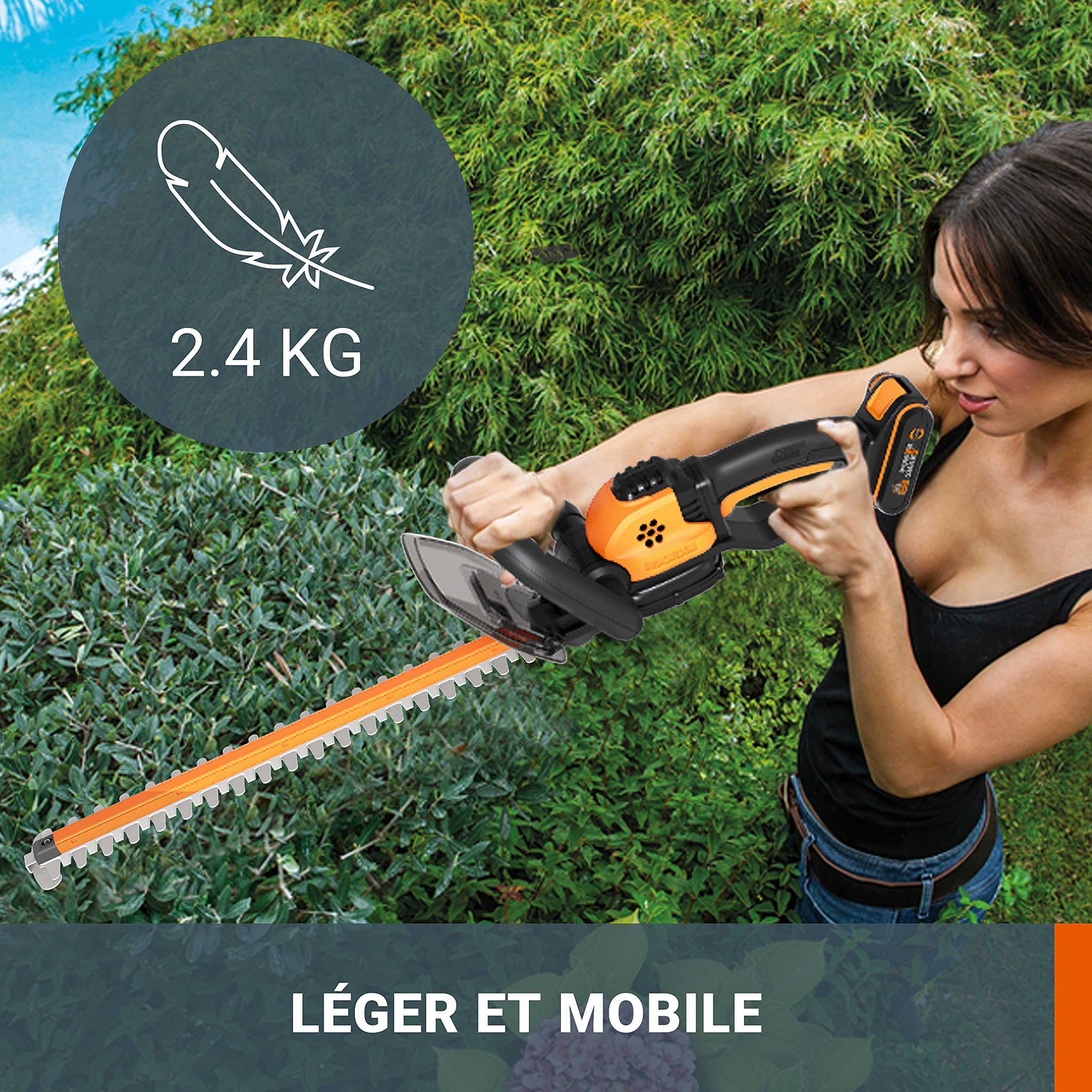 WORX - Taille-Haies sans Fil - 20V- Lame de 46 cm- WG261E.9 + Pack Batterie / Chargeur - 20V-2,5Ah (Poignées avec 2 Positions, Lame Double Action, Compatible avec Les Outils et Batteries PowerShare)