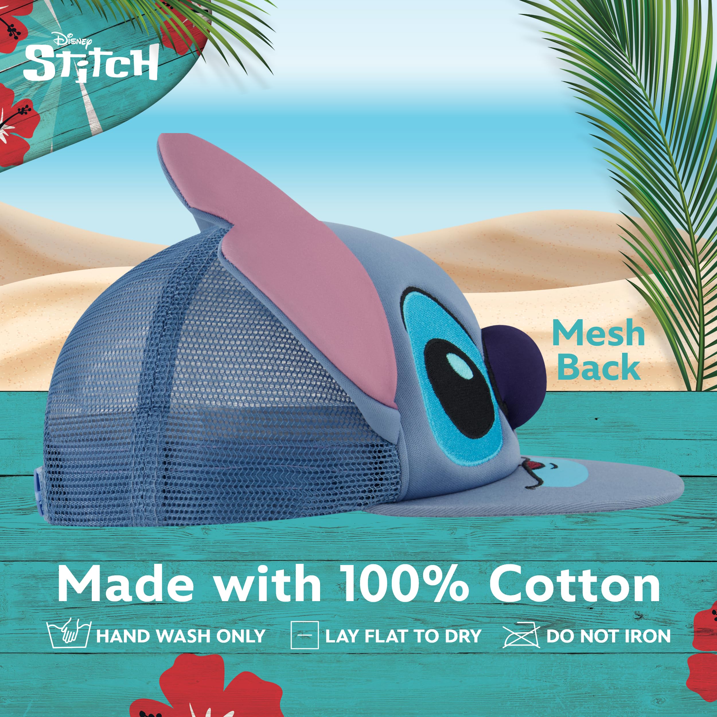 Concept One Czapka bejsbolowa dla dorosłych Disney Stitch Dad Hat, dla dorosłych, z zakrzywioną czapką baseballową, Niebieskie uszy 3D, Rozmiar uniwersalny