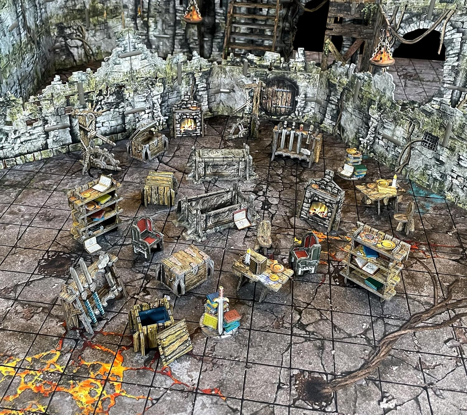 Fantasy Dungeon Terrain Furniture - Battle Systems Terrain Immersive Scenery for D&D DND Maladum Pathfinder RPGs Full Color Heavy Duty Cardstock Printed Both Sides