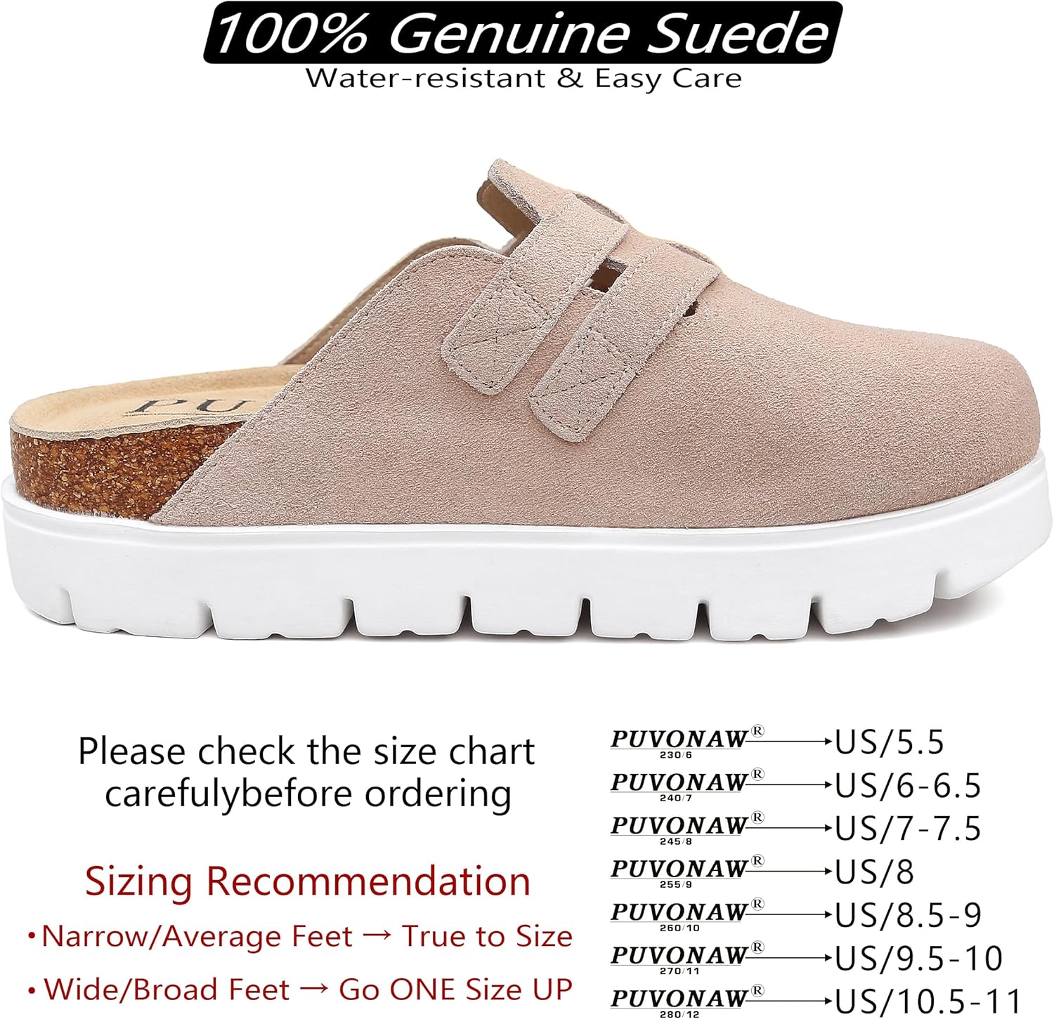 Genuine Suede Clogs-Adjustable Platform Clogs for Women Footwear with Arch Support, Women Mules Sandals& Slip-On Casual Potato Shoes - Image 4