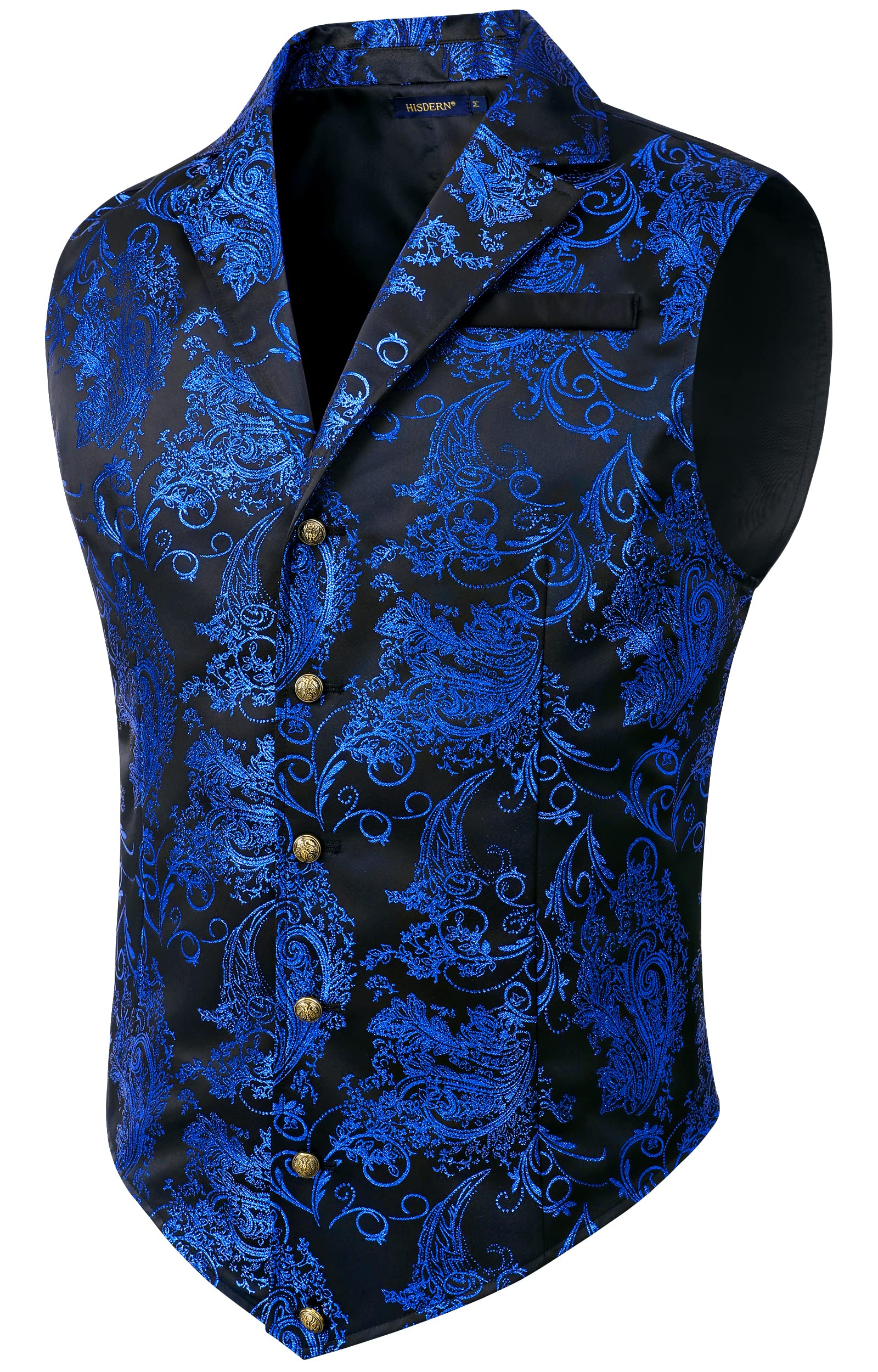 HISDERN Mens Shiny Paisley Suit Vest Victorian Steampunk Gothic Waistcoat for Men Wedding Party Suit or Tuxedo