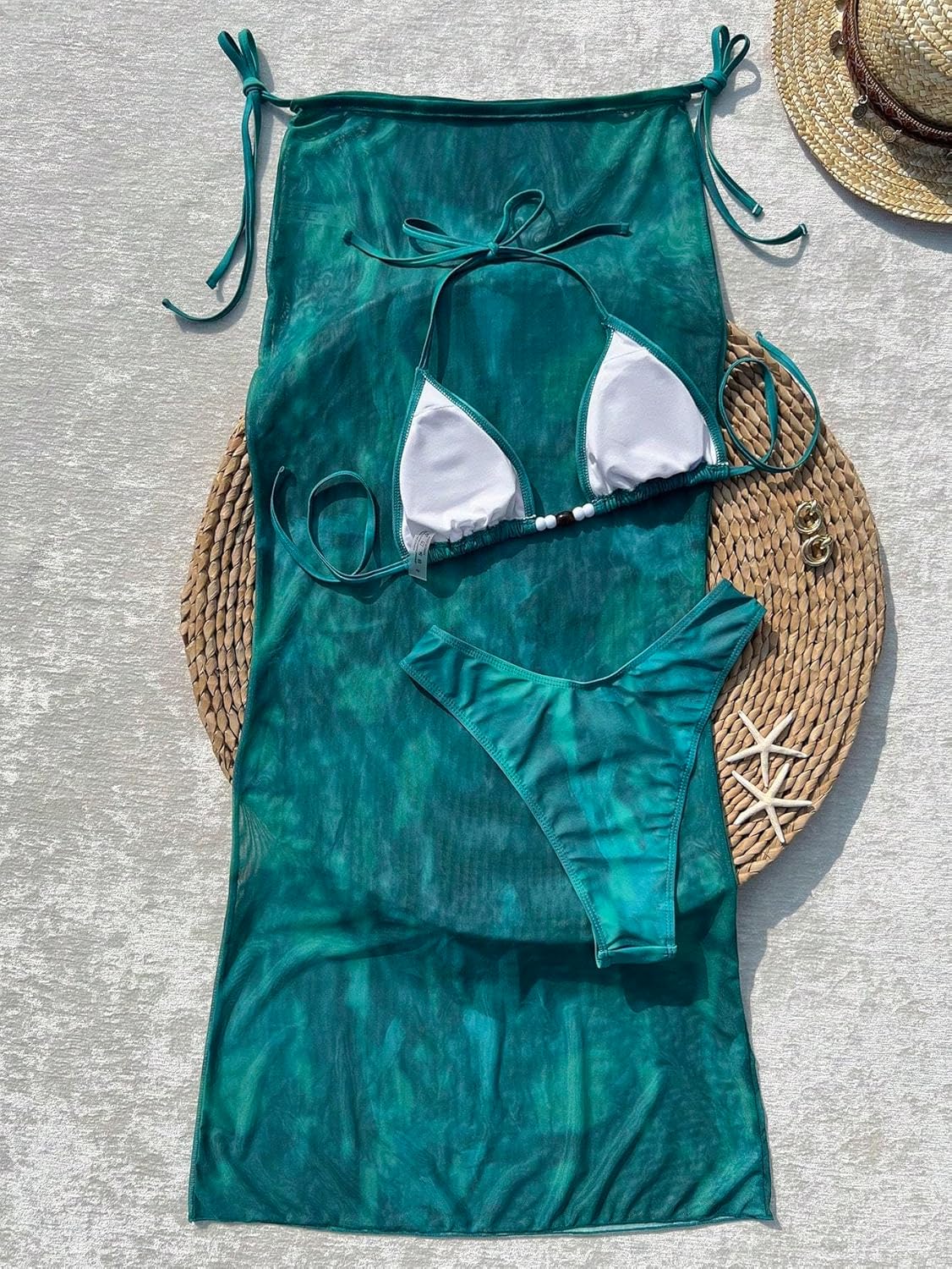 SherryDC Women's 3 Pieces Swimsuit Sexy High Cut Triangle Halter Tie Side Bikini Set Bathing Suit with Mesh Cover up Skirts - Image 6