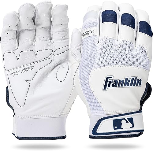 Franklin Sports MLB - Guantes de bateo de béisbol Shok-Sorb X para béisbol y sóftbol, pares de guantes de bateo acolchados para adultos y jóvenes,