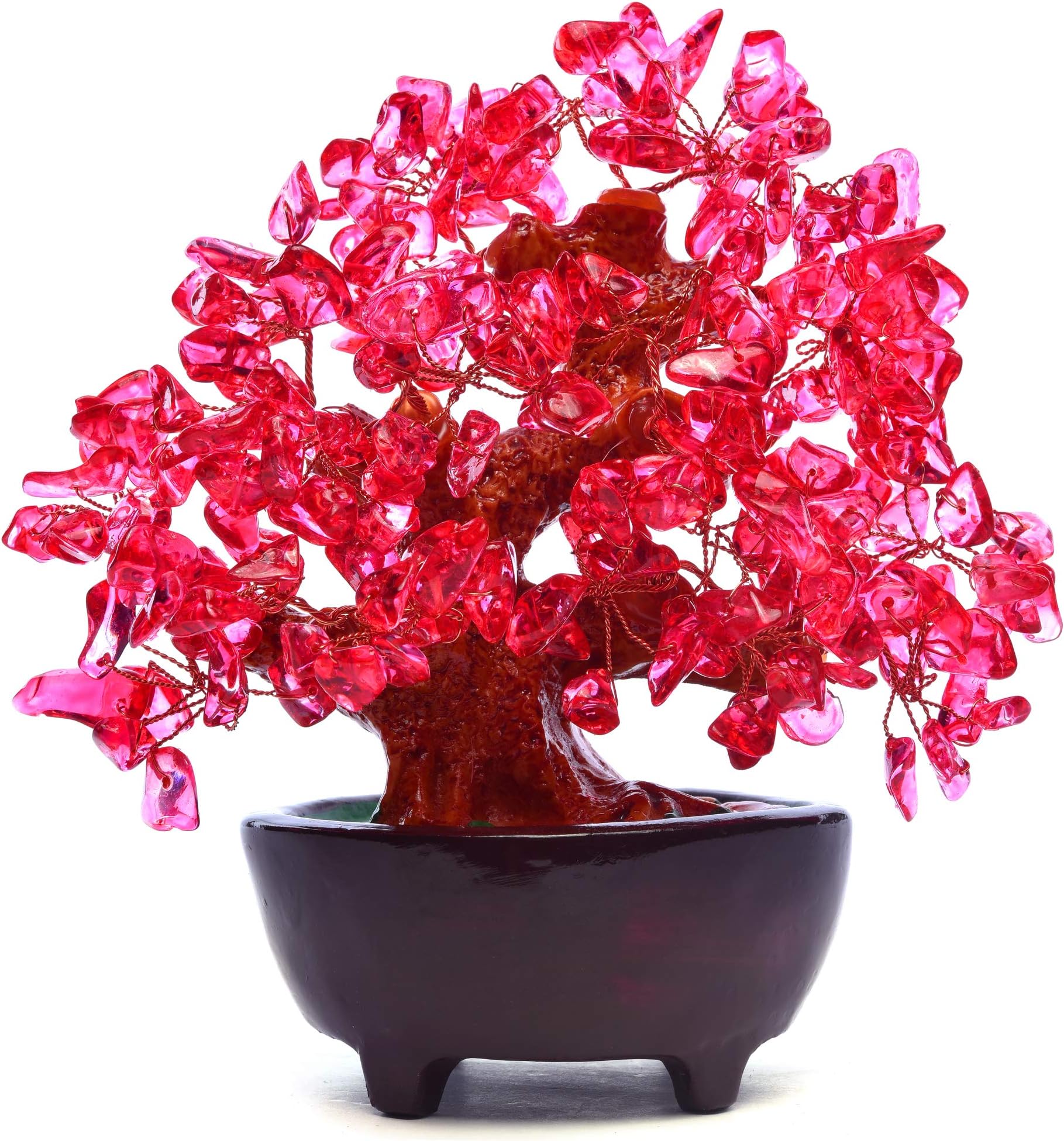 HapiLeap 6 Inch Feng Shui Aventurine Quartz Gem Stone Money Tree Natural Green Crystal Money Tree Office Living Room Good Luck Decoration (Red)