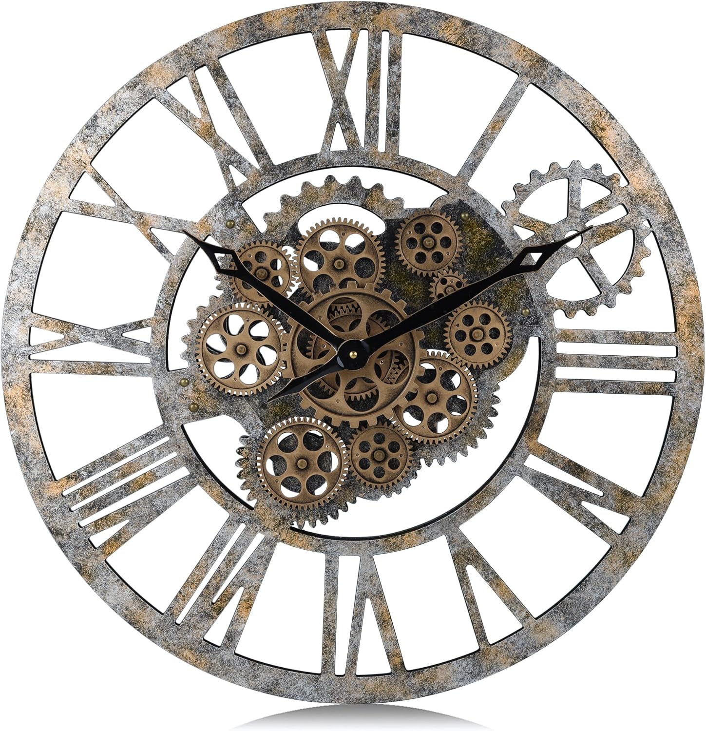 Lafocuse 23 Inch Wooden Real Moving Gears Wall Clock