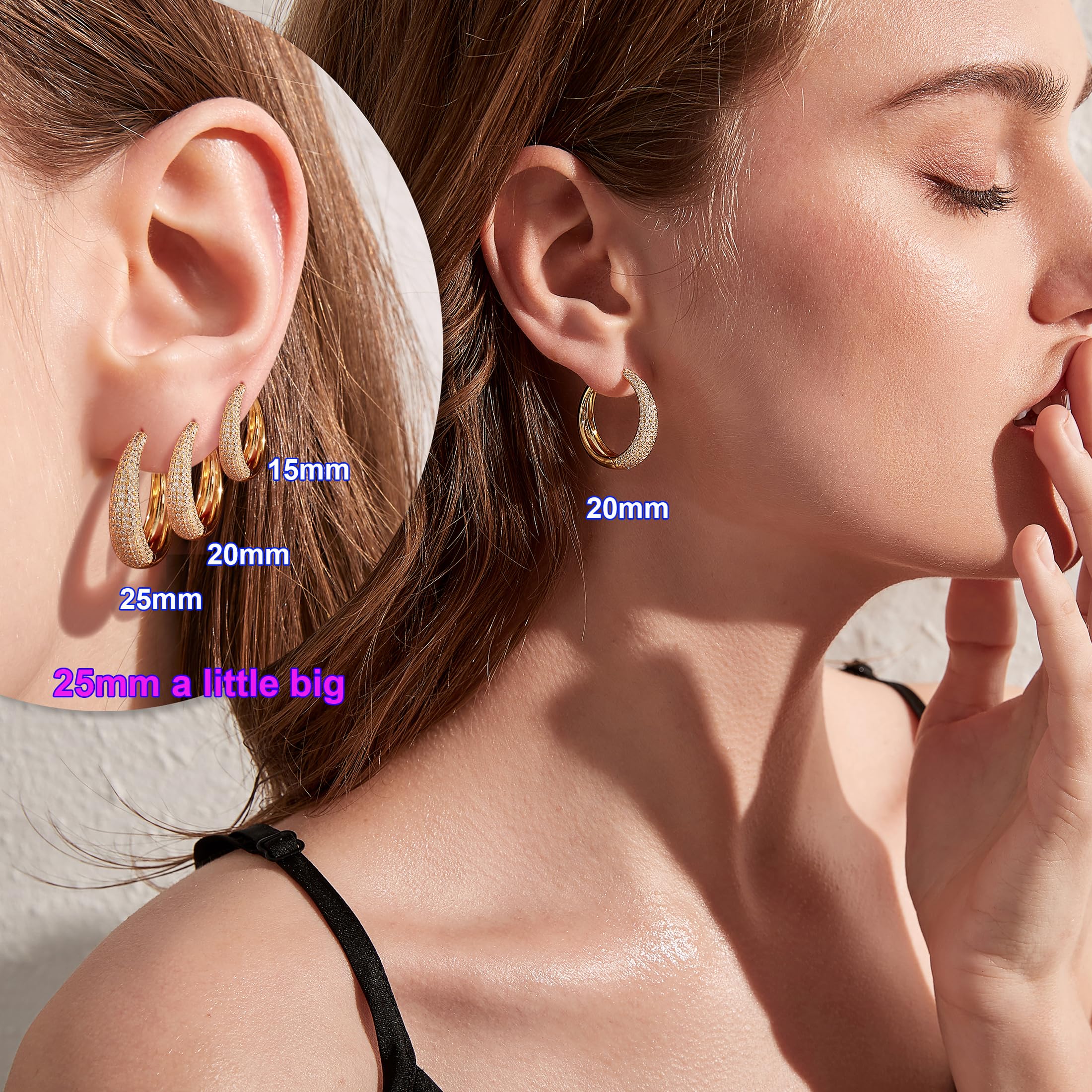18 Karat Weißgold überzogen Ohrringe Creolen Silber 925 Damen Groß Kreolen mit Glänzend Zirkonia, Hypoallergene Creolen Ohrringe für Mädchen Größe 12.5mm-60mm Creolen Ohrringe