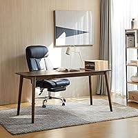 Vista 3 de Livinia Aslan Mesa de comedor rectangular de madera de roble malayo de 59 pulgadas, escritorio grande de cocina de madera maciza (nogal)