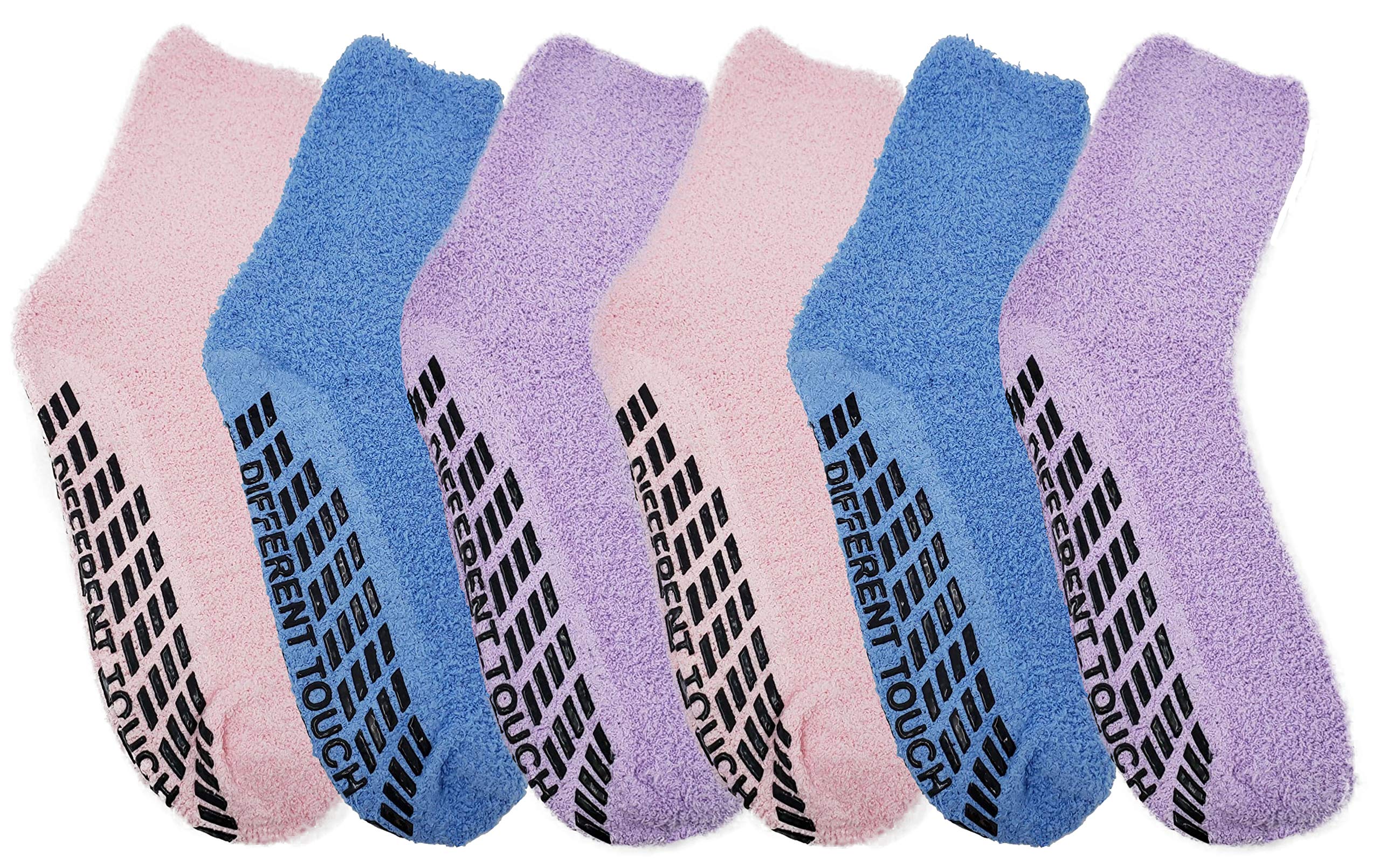 Different Touch 6 Pairs Men’s Women Soft Winter Cozy Fuzzy Slipper Socks, Soft Hospital Lounge Crew Socks