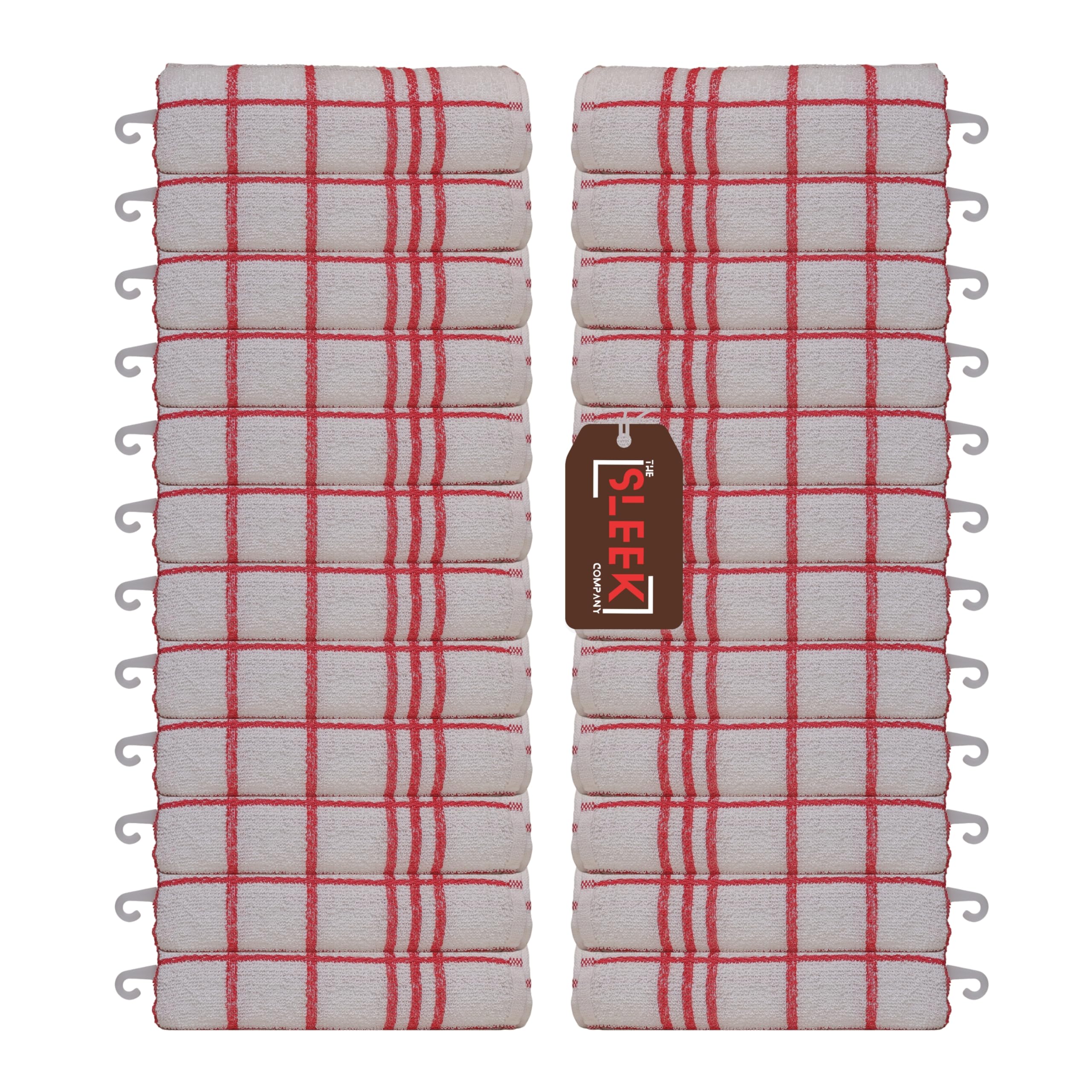 100% Cotton Terry Towelling Tea Towels For Kitchen – Pack Of 24 – Soft, Super Absorbent & Long Lasting Dish Towels For Drying Dishes – Ideal for Daily Use at Home or in Professional Kitchens (Red)