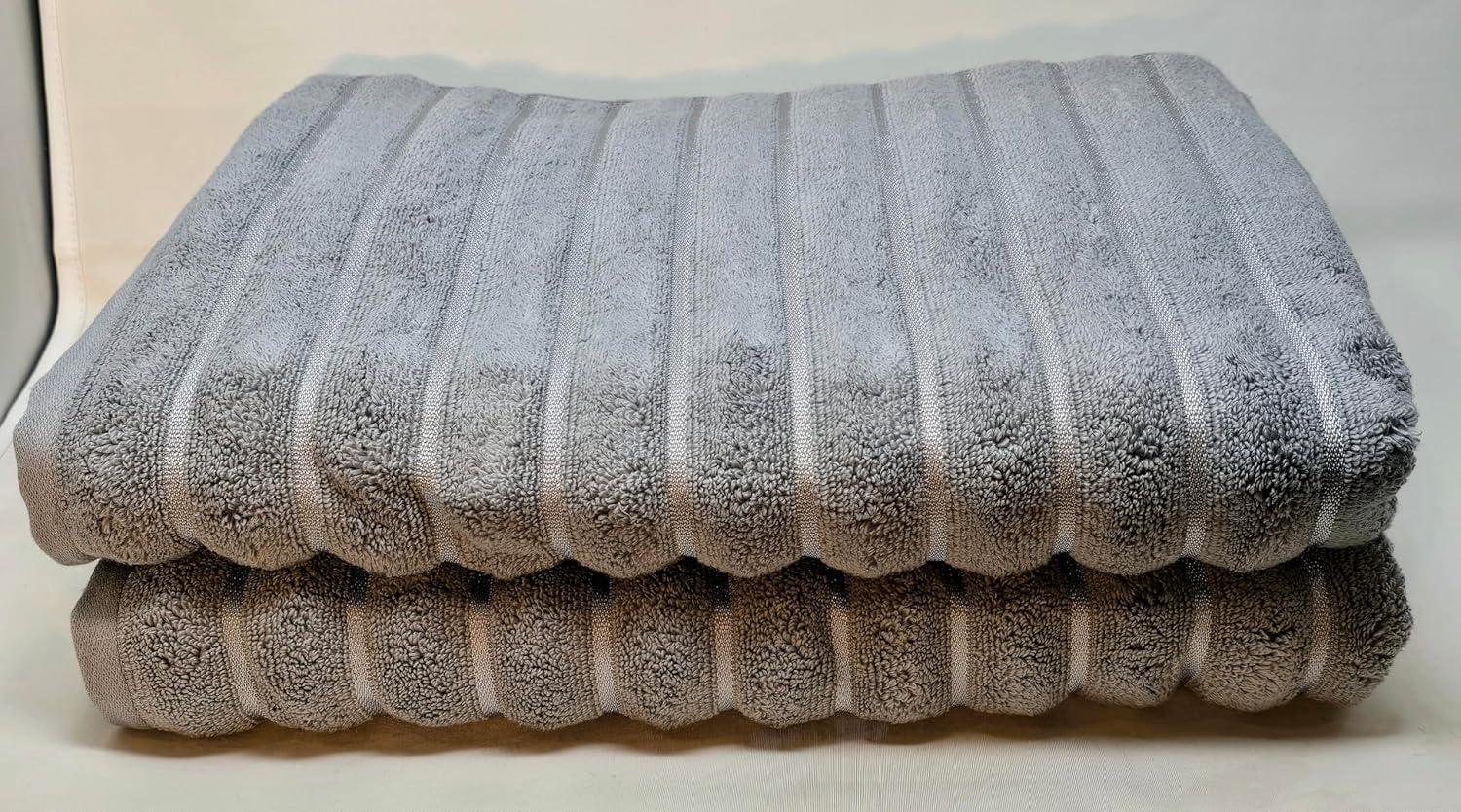 Violet Linen Ribbonette Ribbed Wavy Striped Pattern, 100% Cotton Heavy Terry Plush, Jacquard Fashion Towel, Silver, 33 Inch X 66 Inch, Rectangular, Bath Towel Sheets Set of Two