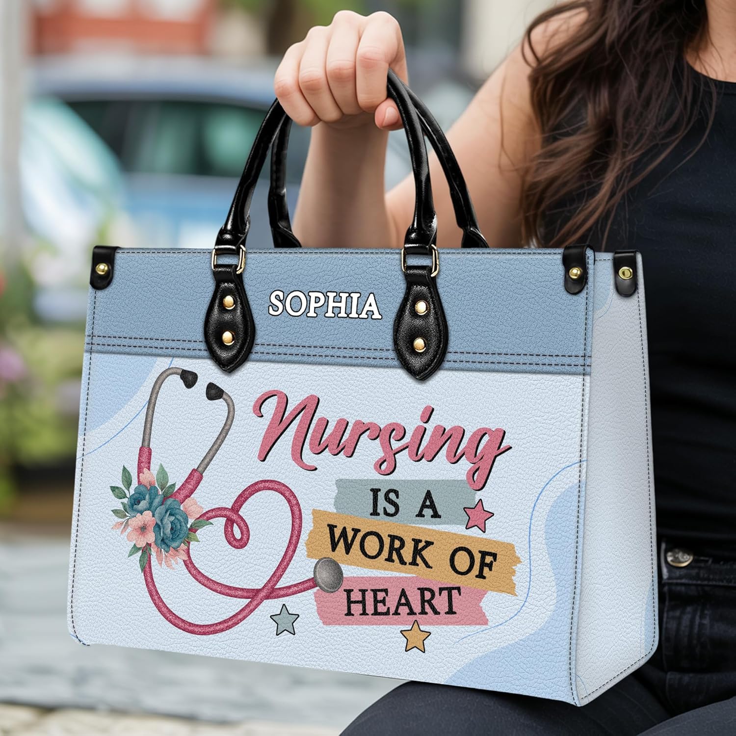 Personalized Nurse Leather Handbag with Custom Name – Thoughtful Gift for RN, CNA, Nursing Student – Ideal Mother's Day Gift - Image 3