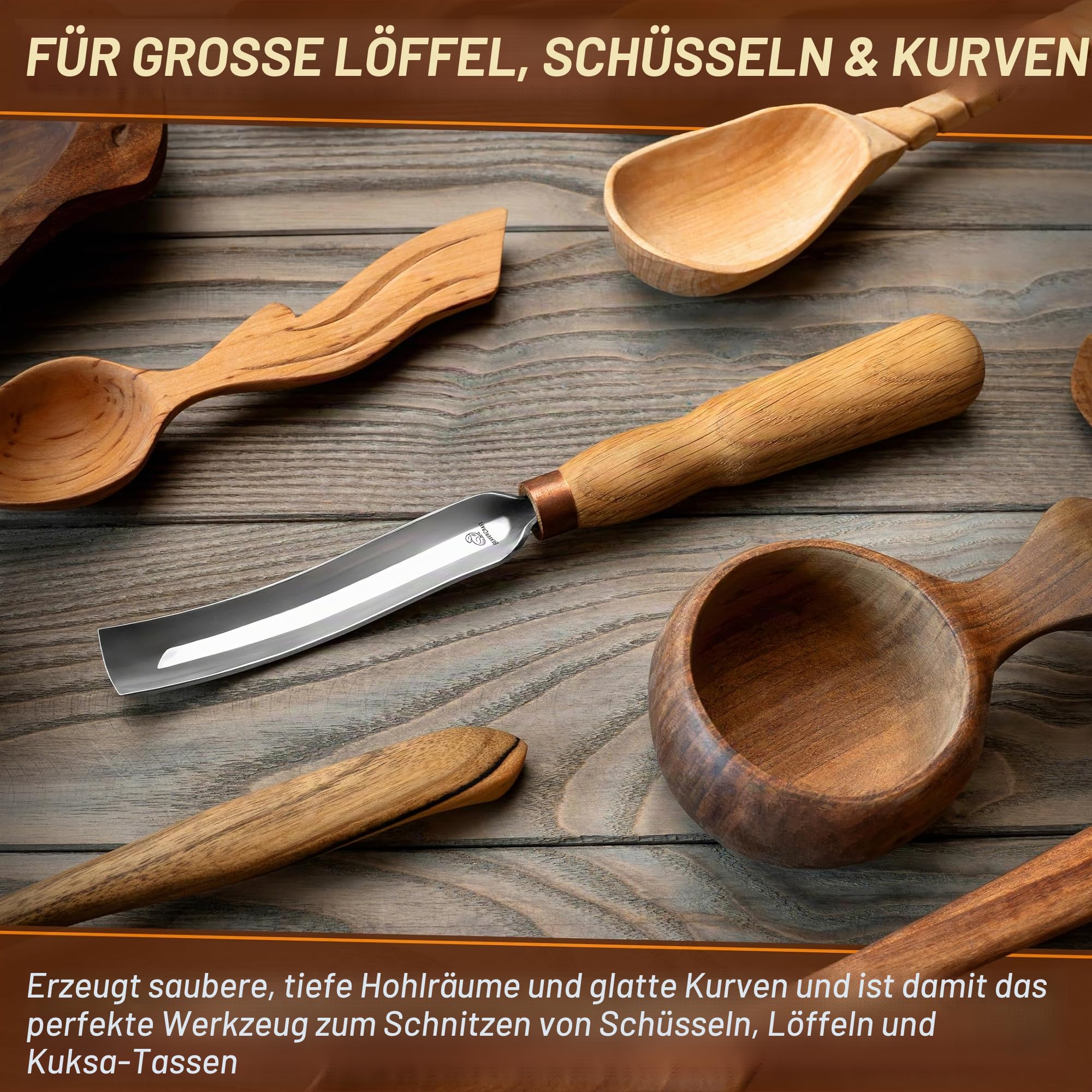 BeaverCraft Holzschneide-Hohleisen 7L/22 Löffelschnitzwerkzeug, Meißel - Schalenguts, Gebogener Holzmeißel - Schnitzmesser für Löffel