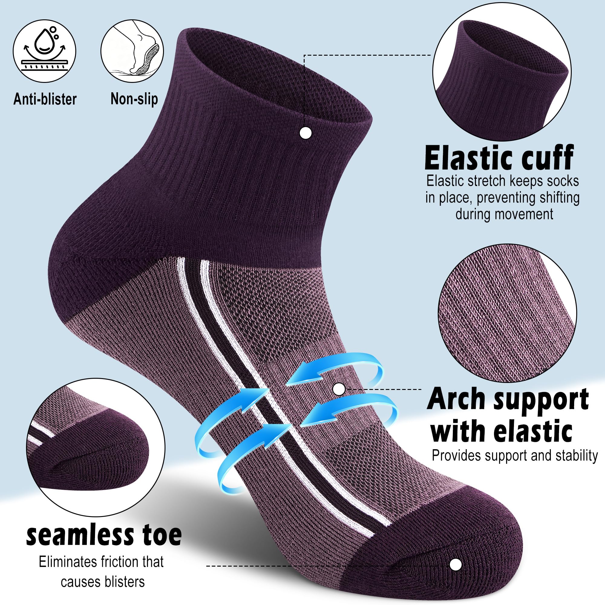 Gonii Calcetines deportivos para hombre, 5 pares, defensa contra ampollas y acolchados para correr, senderismo, deportes