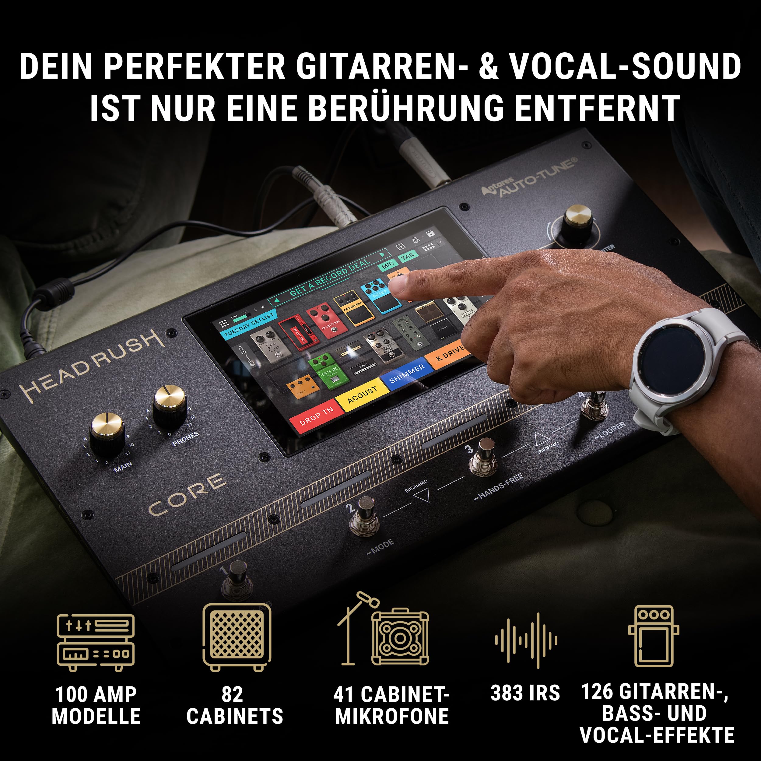 HeadRush Core - Gitarre und Vocal Multi Core Effekt Amp Modelling Prozessor mit Cloning, Looper, Antares Auto-Tune, WLAN, Touchscreen und Bluetooth