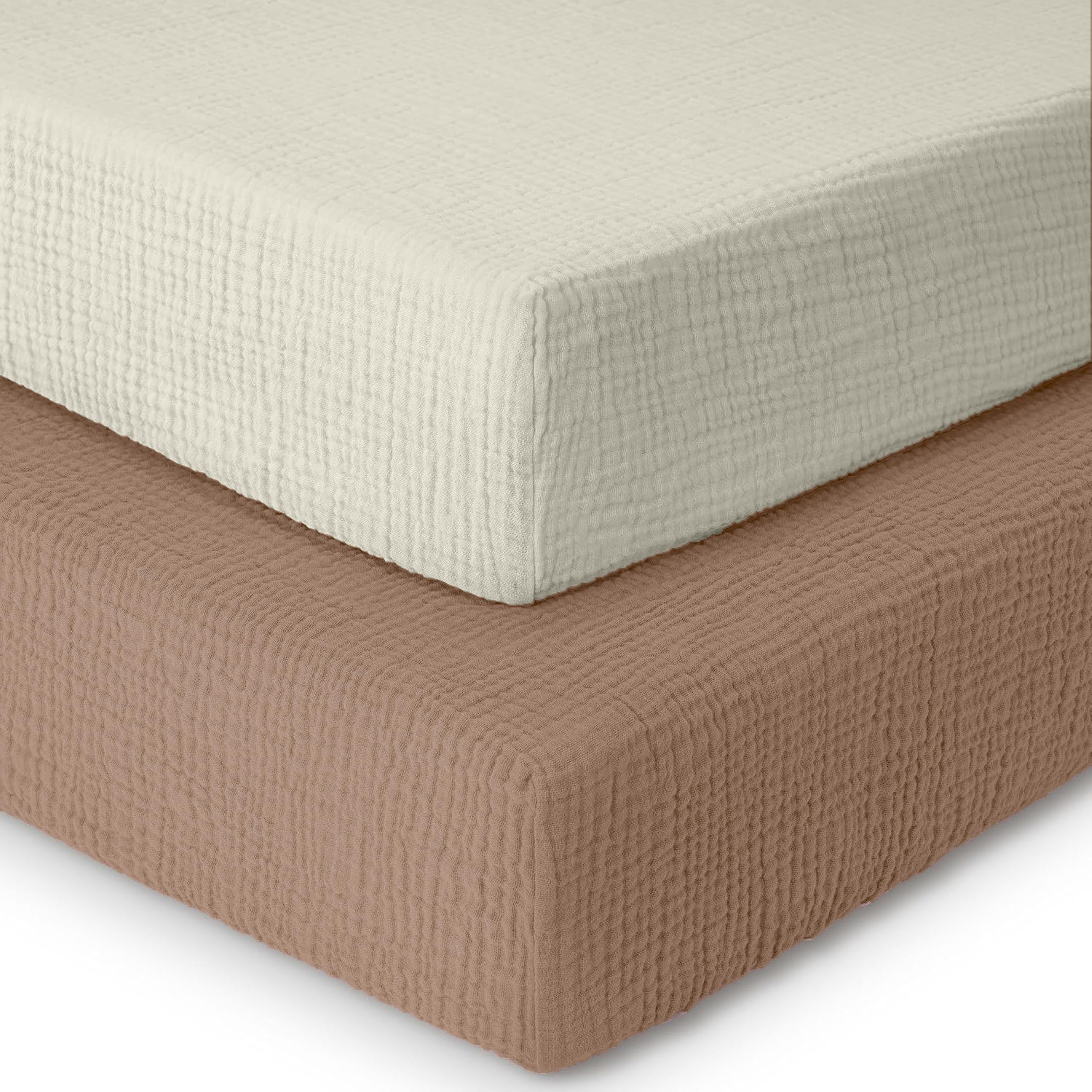 Muslin Crib Sheets,Standard Crib Sheets For Boys,Girls,2 Pack,Super Soft,100% Cotton Crib Sheet Neutral for Standard Crib and Toddler Mattress Fitted Sheet,52x28 Crib Sheet | Brown and Ecru