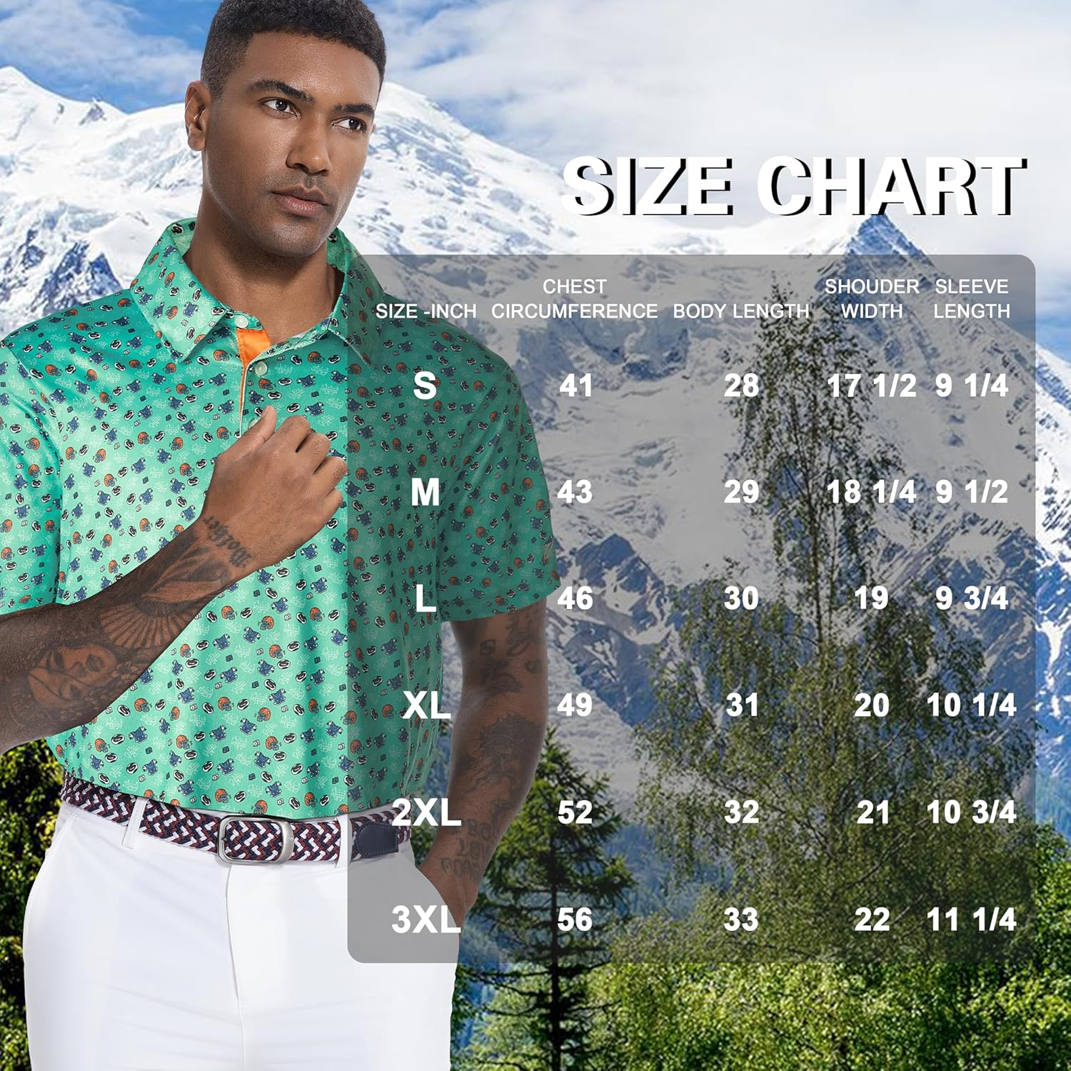 Mens Golf Shirt Short Sleeve Dry Fit Print Moisture Wicking Performance Patterns Collared Polo Shirt