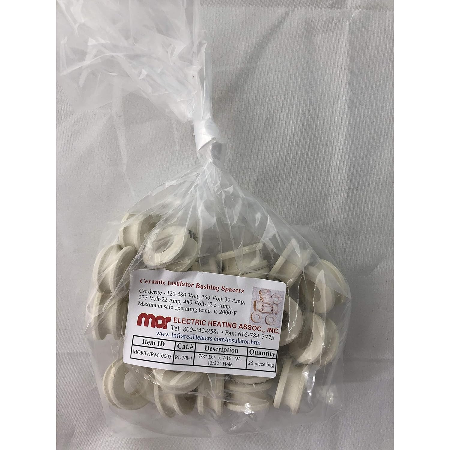 25pcs 7/8" x 7/16" Ceramic Bushing Insulators, 13/32" Hole