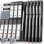 Four Candies Ensemble de crayons mécaniques métalliques, 3PCS Crayons de dessin d'art 0.5, 0.7, 0.9MM & 2PCS 2MM Crayons de dessin mécanique avec 420PCS Plombs (4B 2B HB 2H Couleur) pour l'écriture de croquis (Argent)