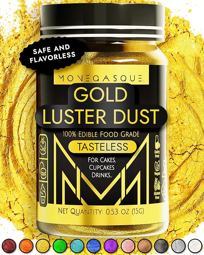 MONÉGASQUE Gold Lustre Dust Edible Glitter for Cakes 15g Edible