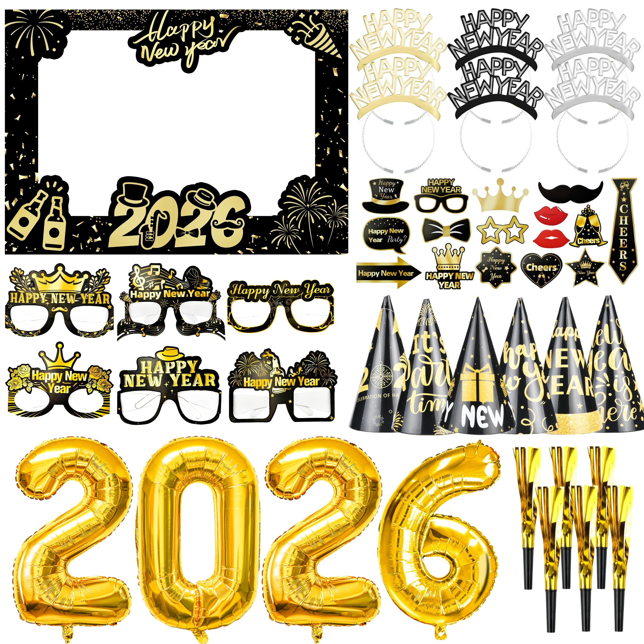 Accessoires de fête pour le Nouvel An avec chapeaux et lunettes photobooth