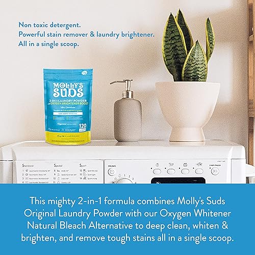 Miniatura 2 de Molly's Suds Polvo de lavandería original 2 en 1 con aumento de brillo de oxígeno, detergente natural para ropa y removedor de manchas, menta con