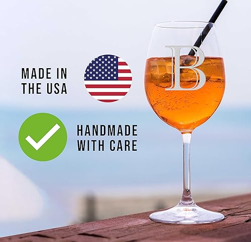 Miniatura 99 de Copa de vino grabada con monograma de 16 onzas (letra R) – Regalos personalizados de la A-Z para mujeres, regalos de vino personalizados para ella