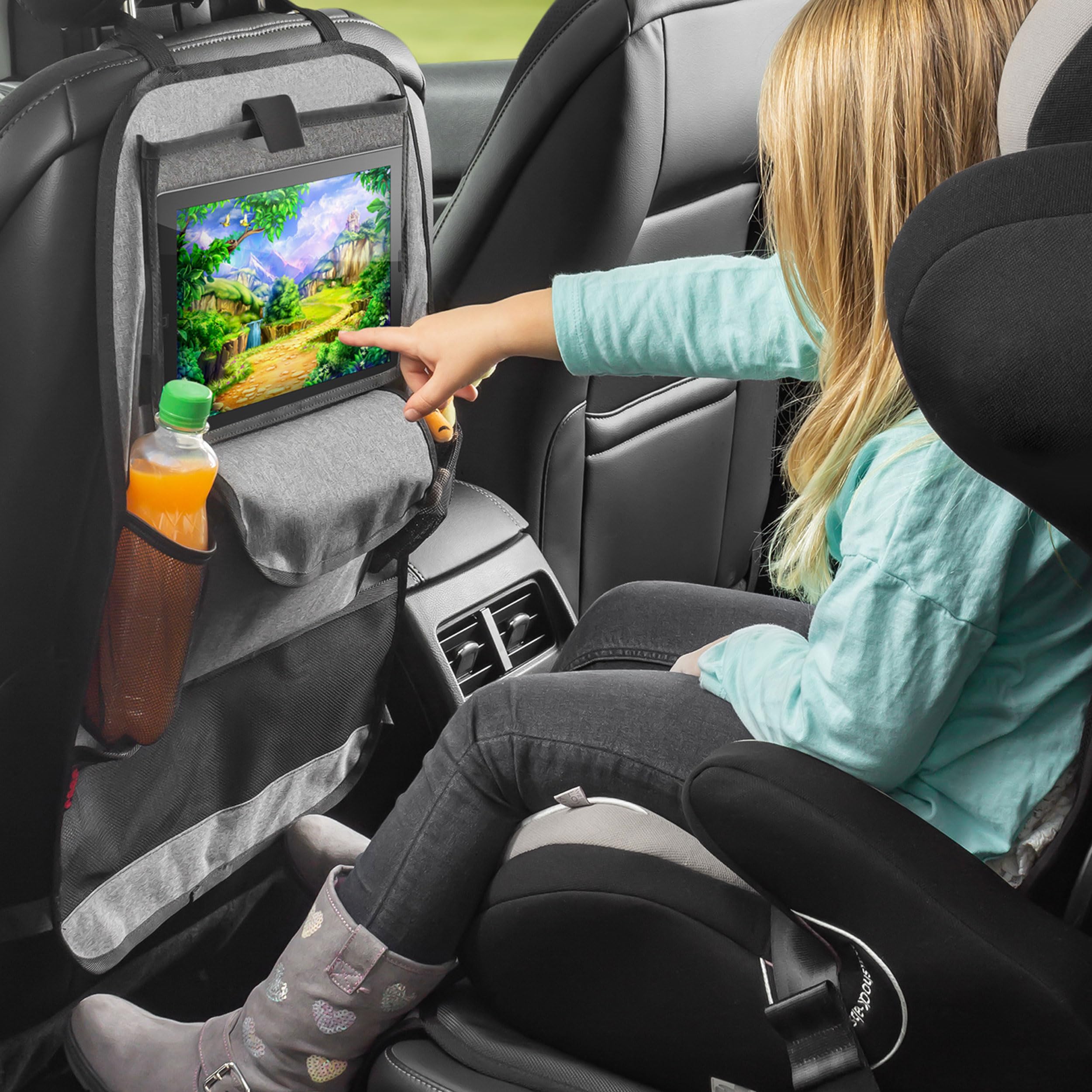 Reer 86051 Organizador para Asiento Trasero De Coche con Compartimento para Tableta, Color Gris, 1000 ml