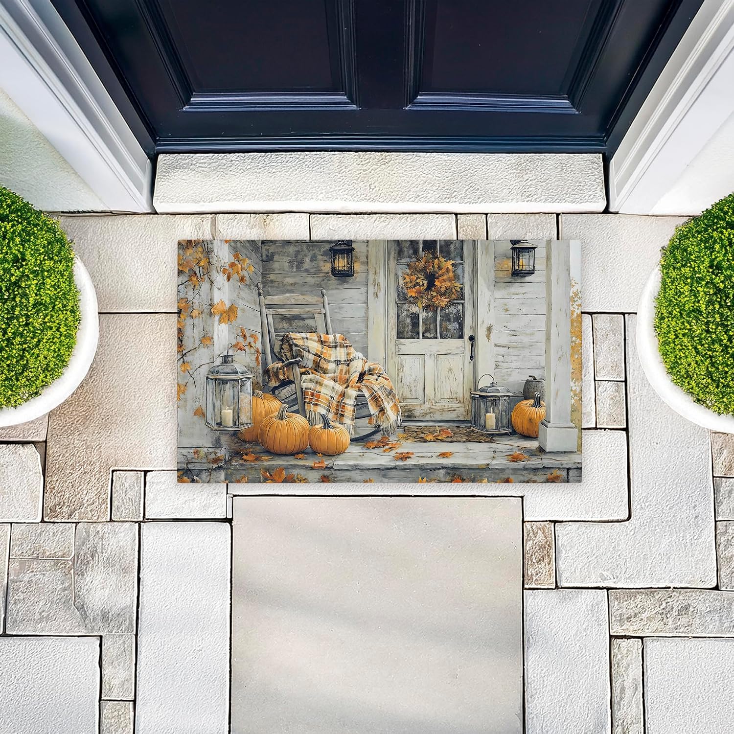 Stupell Industries Rustic Fall Porch Rocking Chair Outdoor Door Mat, Durable Non-Slip Mat with Recycled Rubber Backing, Weather-Resistant Autumn Porch Decor Design by Creative Studio, 18"x30"