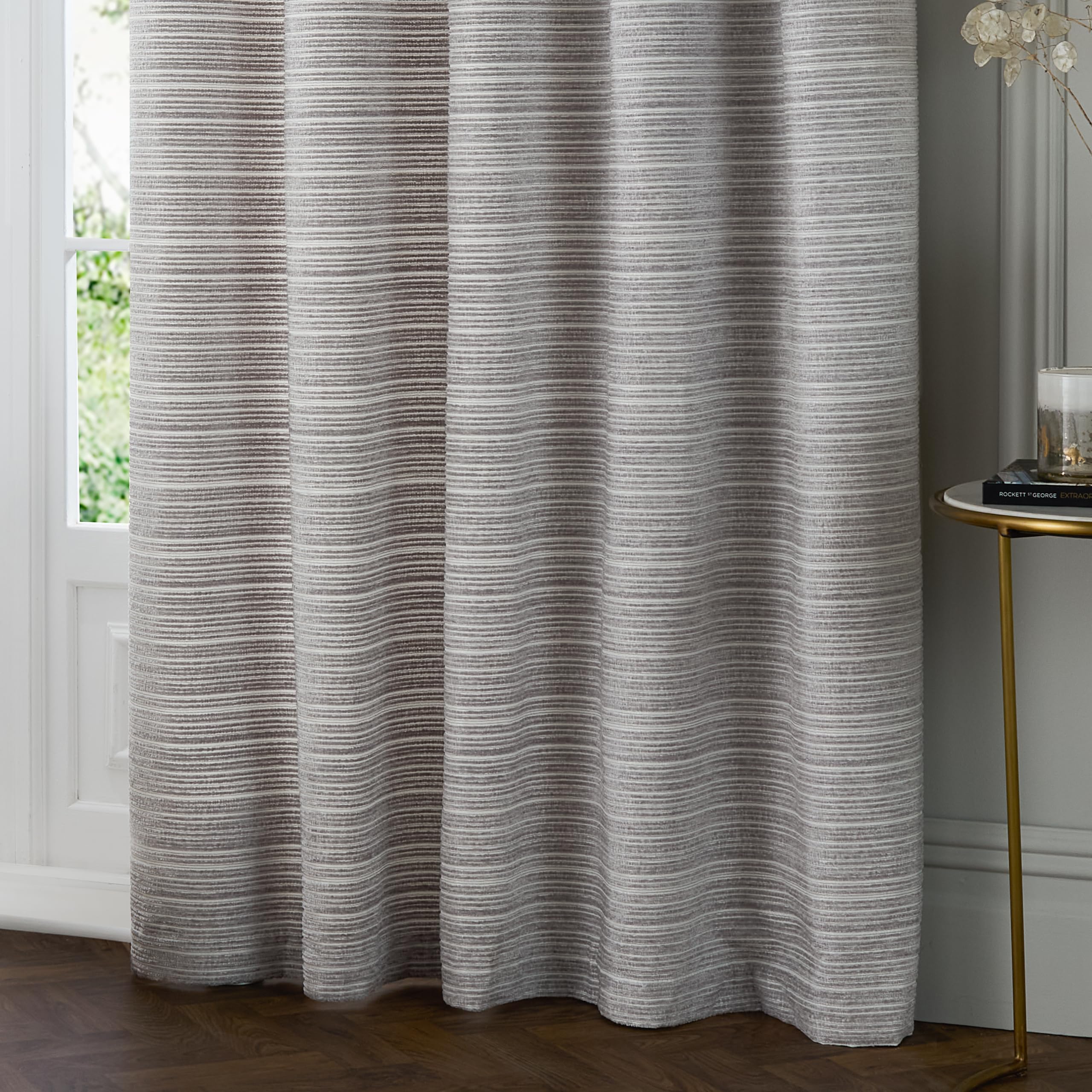 Paoletti Jupiter Room Darkening Eyelet Curtain Pair - Elegant Jacquard Chenille Lined Ring Top Drapes (Silver - 168x183cm) - Image 4