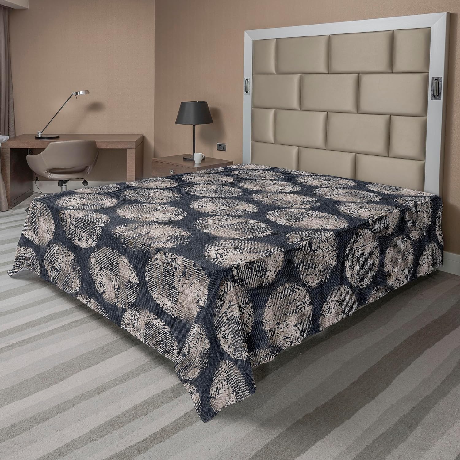 Ambesonne Tropical Leaves Flat Sheet, Aquatic Colors Exotic Leafy Pattern with Grunge Dots Print Boho, Soft Comfortable Top Sheet Decorative Bedding 1 Piece, Queen Size, Dark Lavender Indigo