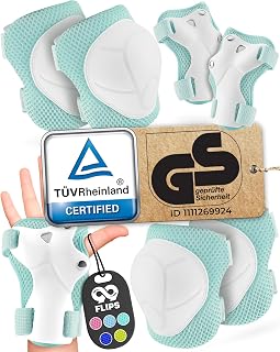 99FLIPS Kids Knee Elbow Pads Wrist Guards 6pc Set - TÜV Certified Safety Gear for Skateboard Roller Skates Scooter Ages 3-12