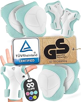 99FLIPS Knee Pads for Kids 3-12 Years - 6pcs Complete Set Certified by TÜV Rheinland - Knee Pads Elbow Pads and Wrist Guards for Kids and Toddler - Skateboard Roller Skates Scooter