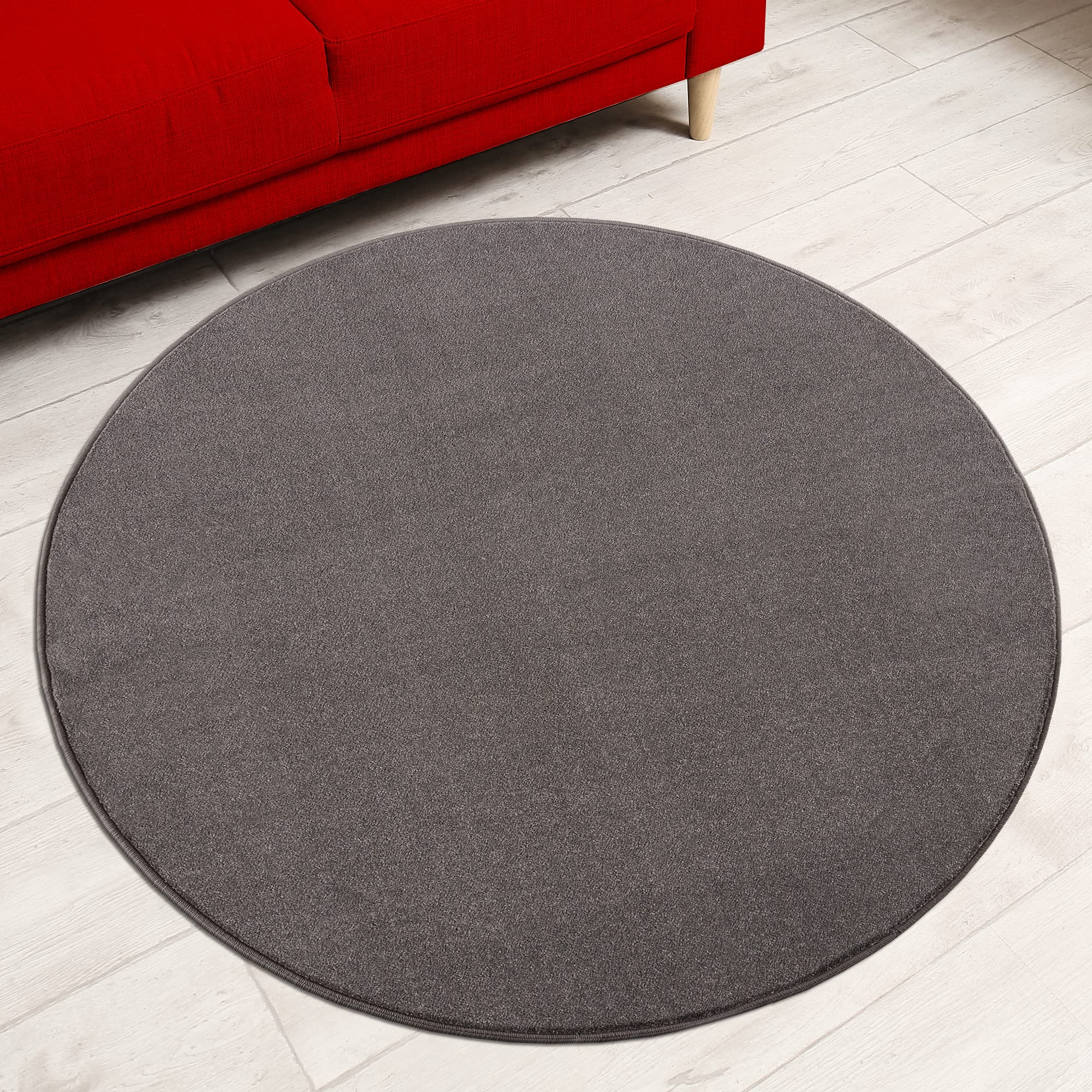 Impression Alfombra de salón de pelo corto – Alfombras modernas simples para dormitorio, oficina, pasillo, cocina, habitación de los niños – Gris, 120 cm redondo