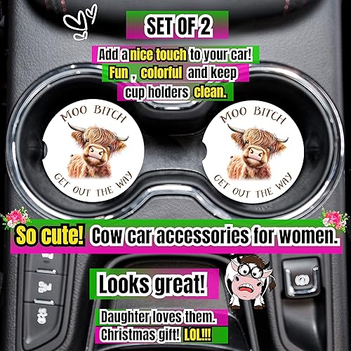 Miniatura 9 de Posavasos de vaca para portavasos Paquete de 2 bonitos accesorios de automóvil con estampado de vaca para mujeres, divertida decoración de cosas de