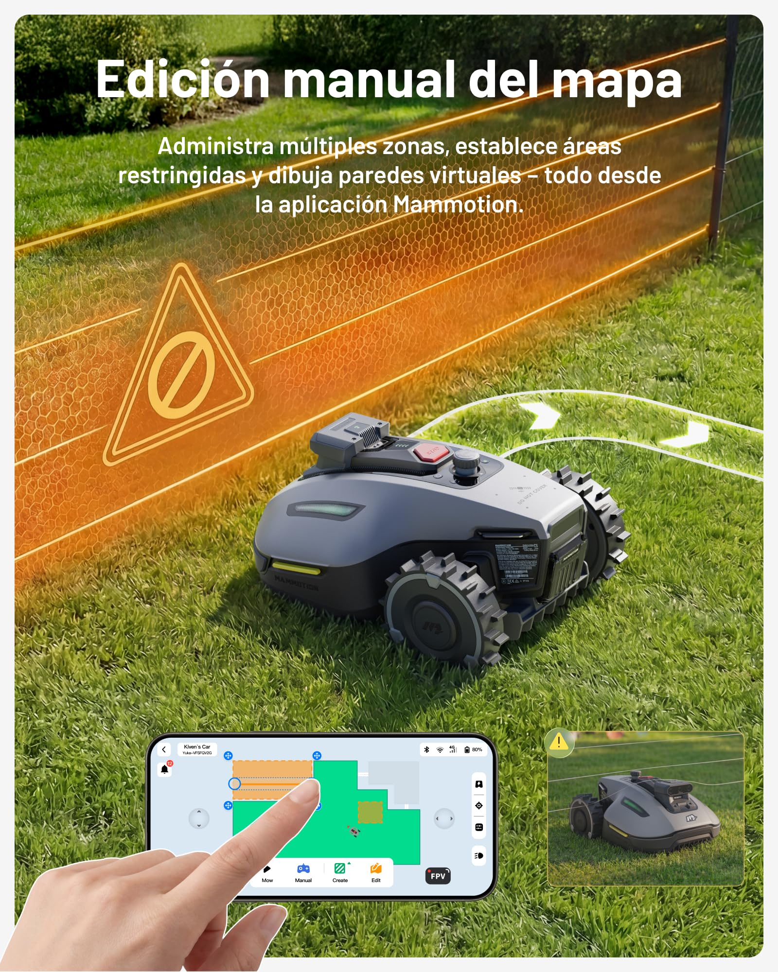 MAMMOTION YUKA Mini 2 500 Robot Cortacésped sin Cable Perimetral, Sin Señal Perdida, Sin RTK, Visión AI Tri-CAM, DropMow, Pendientes hasta un 45%, hasta 500㎡, Mapeo Automático Multi-Zona