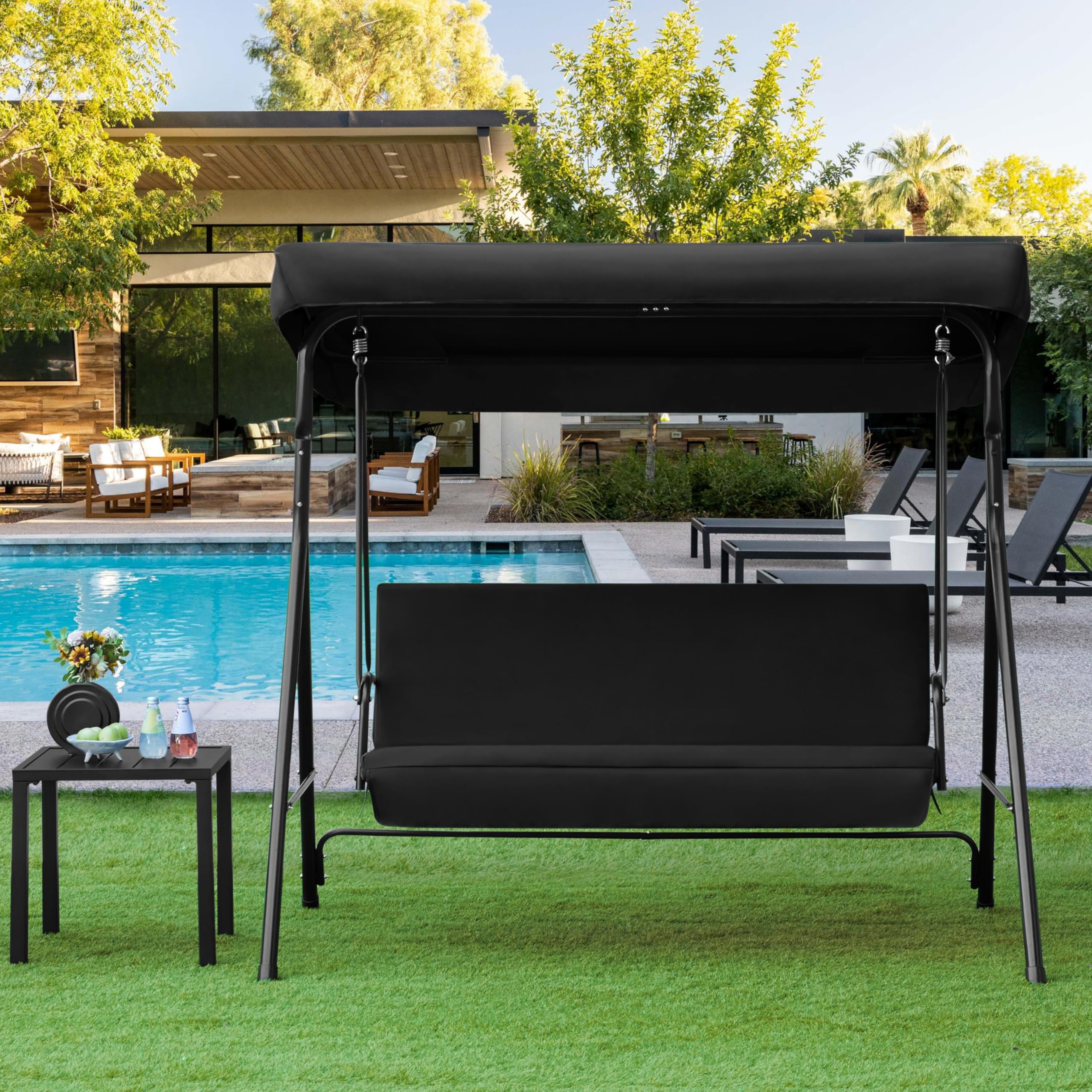 Yaheetech Hangbank van metaal, 2-zits schommelbank met metalen ketting, schommelbank, tuinschommel, zweefbank voor tuin, balkon, terras, binnenplaats, 127 cm, zwart