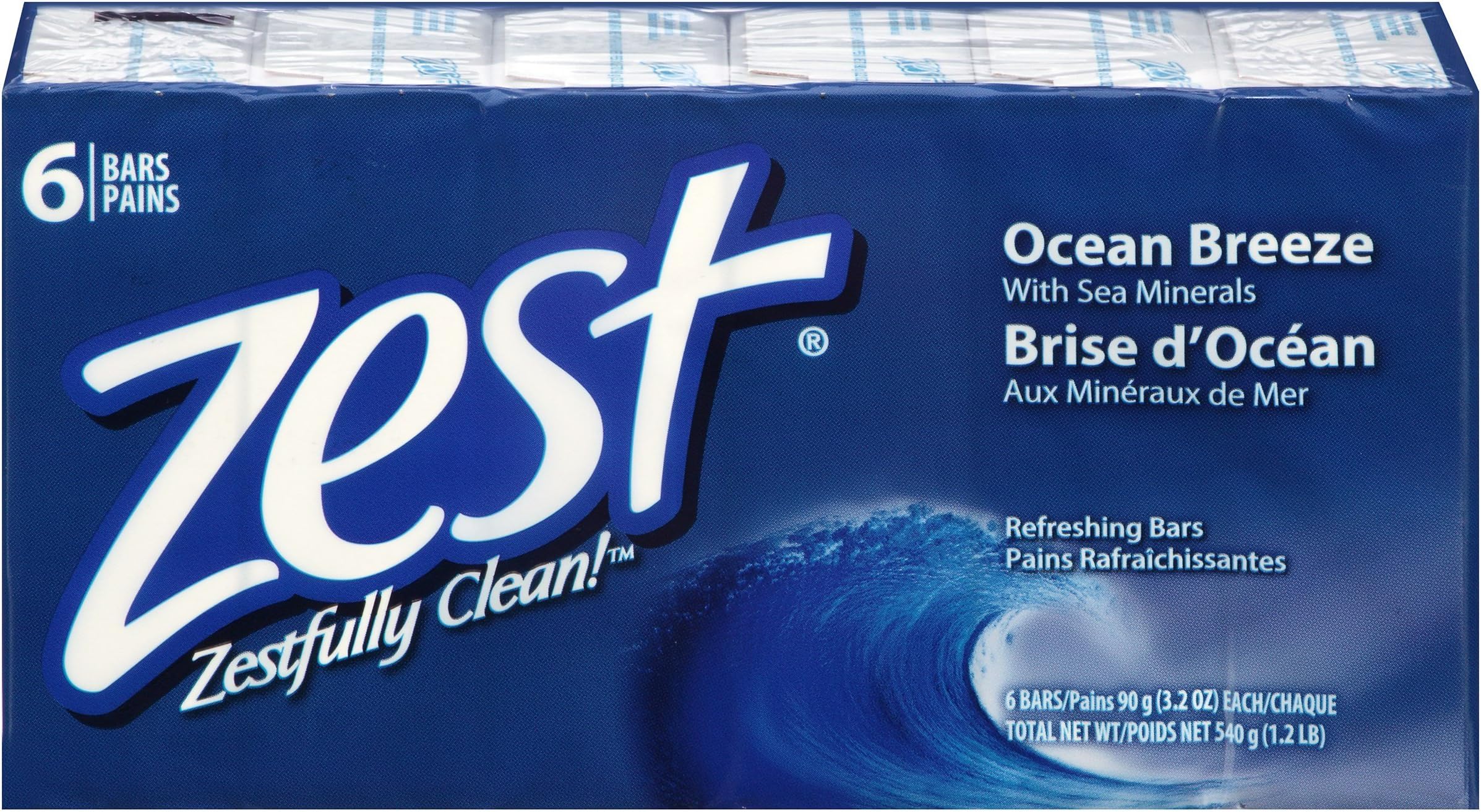 Zest Bath Bar, Ocean Breeze - 3.2 Ounce (Pack of 6)