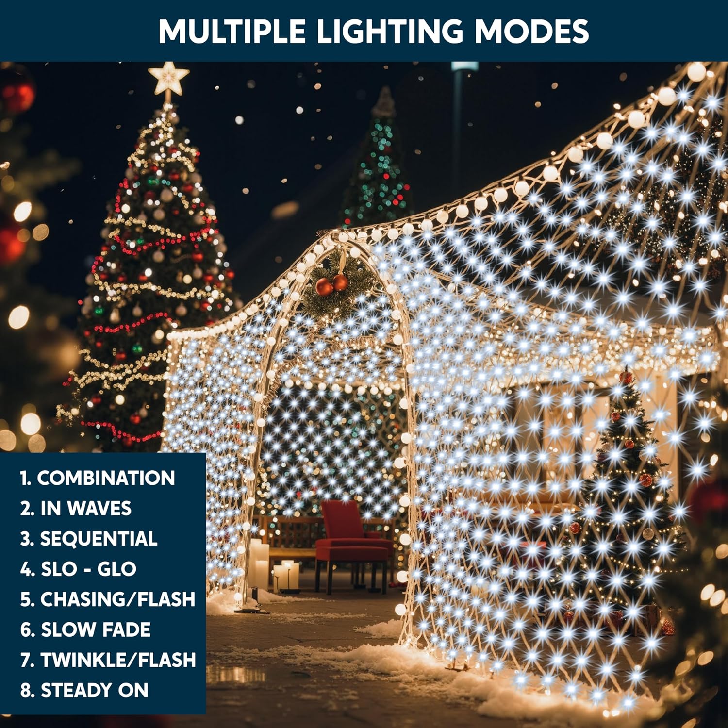 JOYIN 360 LED Christmas Net Lights,16.4 X 6.5 FT Christmas Mesh Lights with 8 Modes, Connectable, Waterproof for Bushes Trees Yard Indoor Outdoor Xmas Decorations (Cool White)