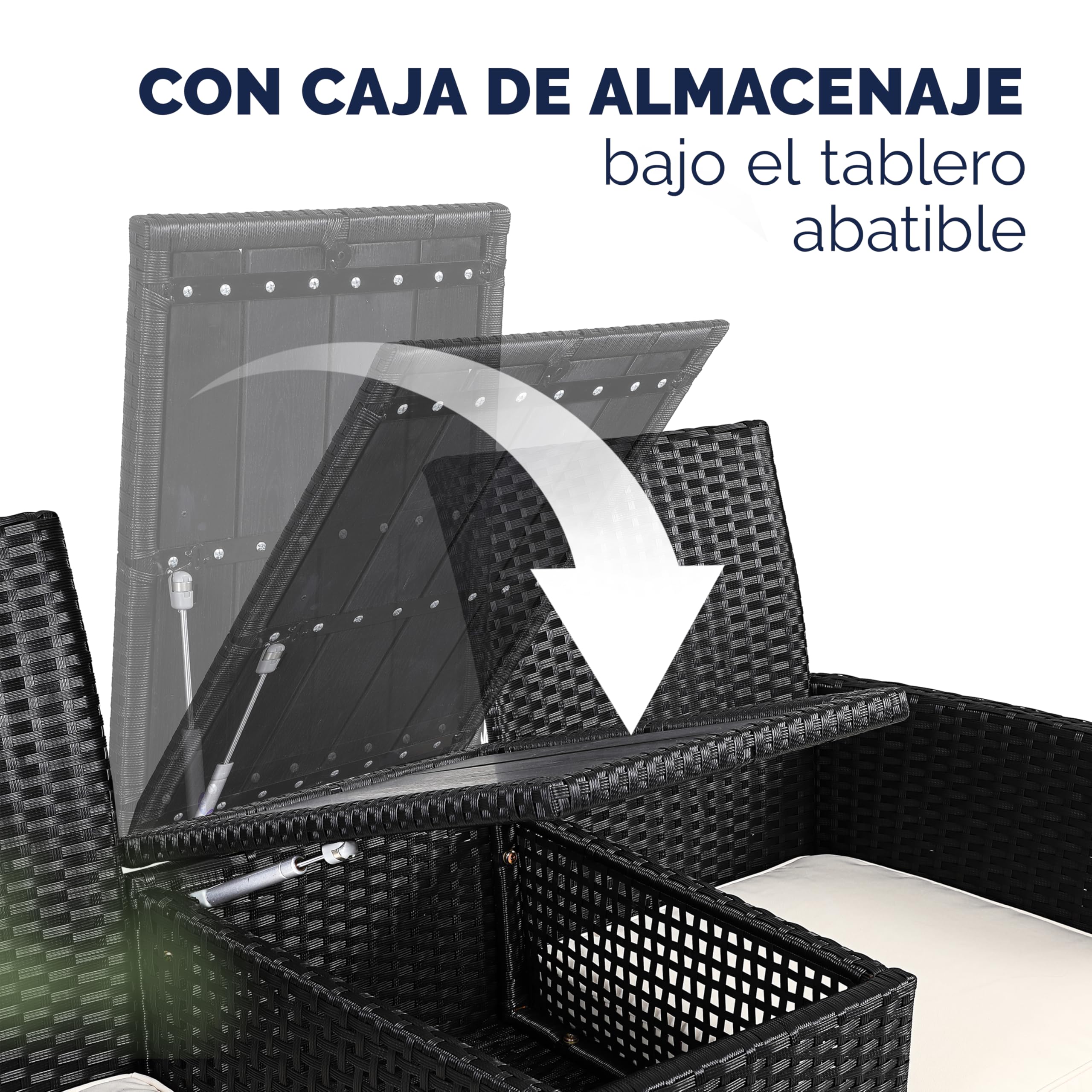 CASARIA® Banco de Jardín 143x64x88 Poliratán Negro Mesa WPC y Estante Asiento Extra Ancho Sillón Doble Exterior
